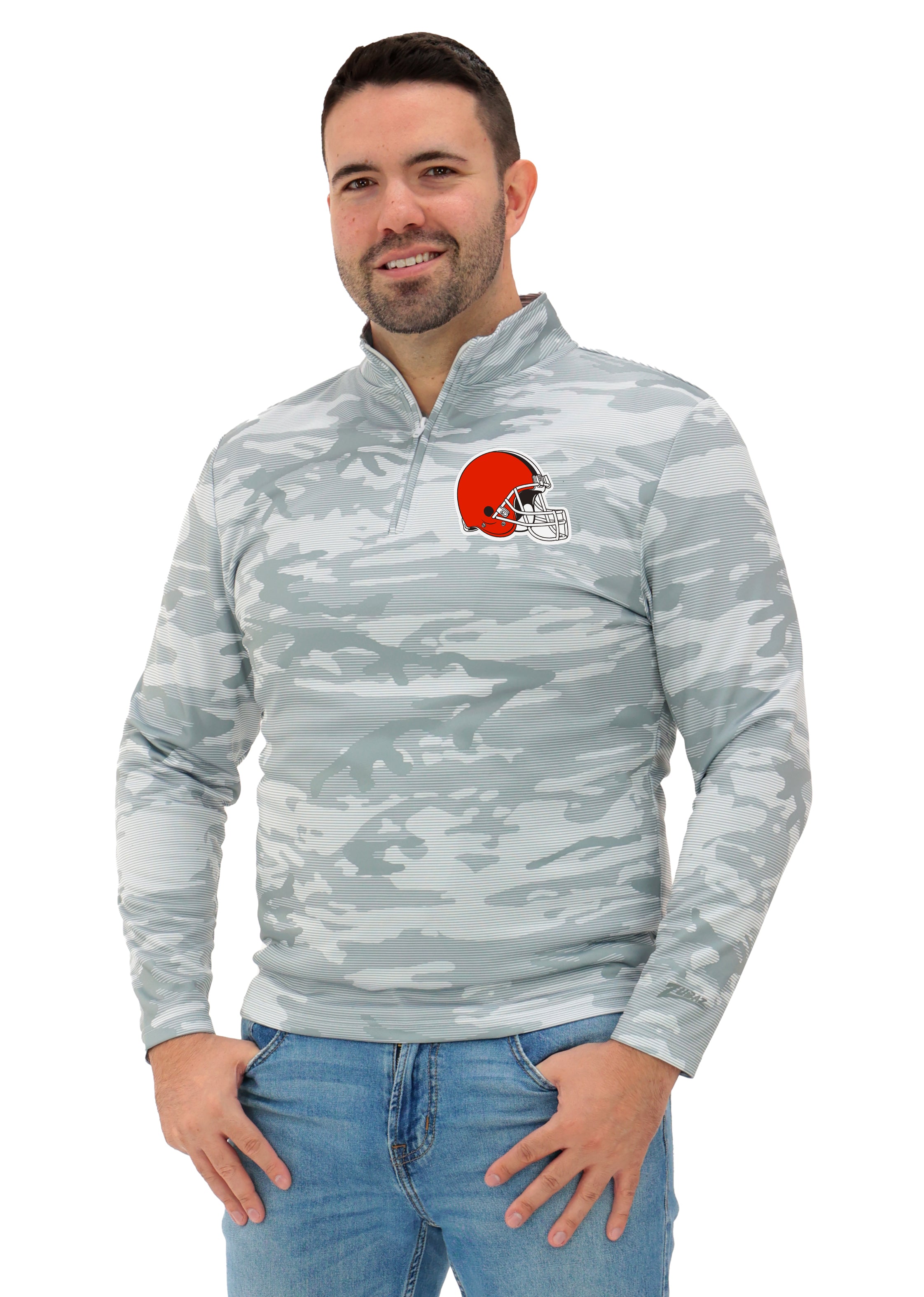 Zubaz NFL   Men's Tonal Camo Line 1/4 Zip, CLEVELAND BROWNS