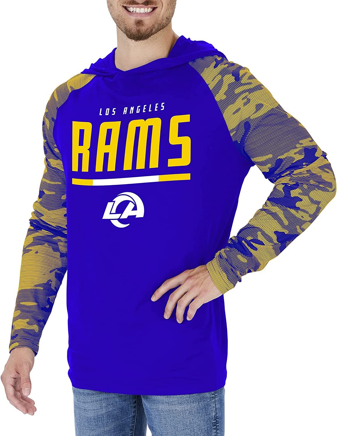 Zubaz NFL  Men's Linebacker Camo Line Sleeves Lightweight Hoodie, LOS ANGELES RAMS