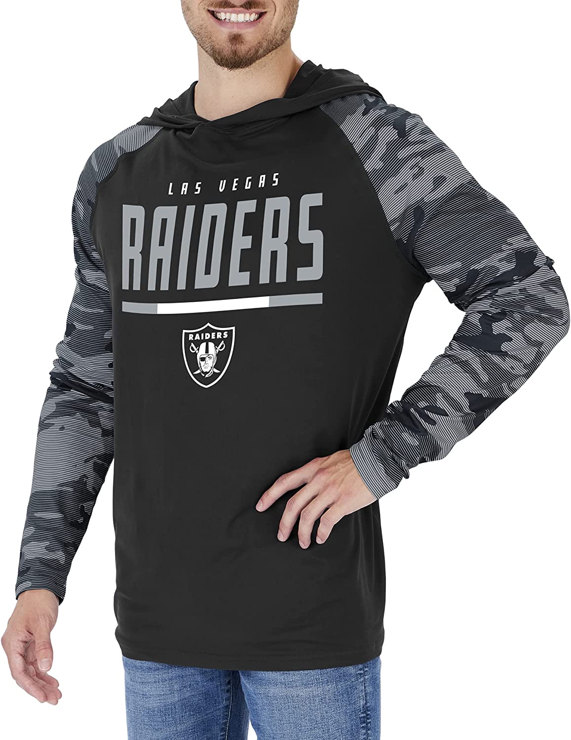 Zubaz NFL  Men's Linebacker Camo Line Sleeves Lightweight Hoodie, LAS VEGAS RAIDERS