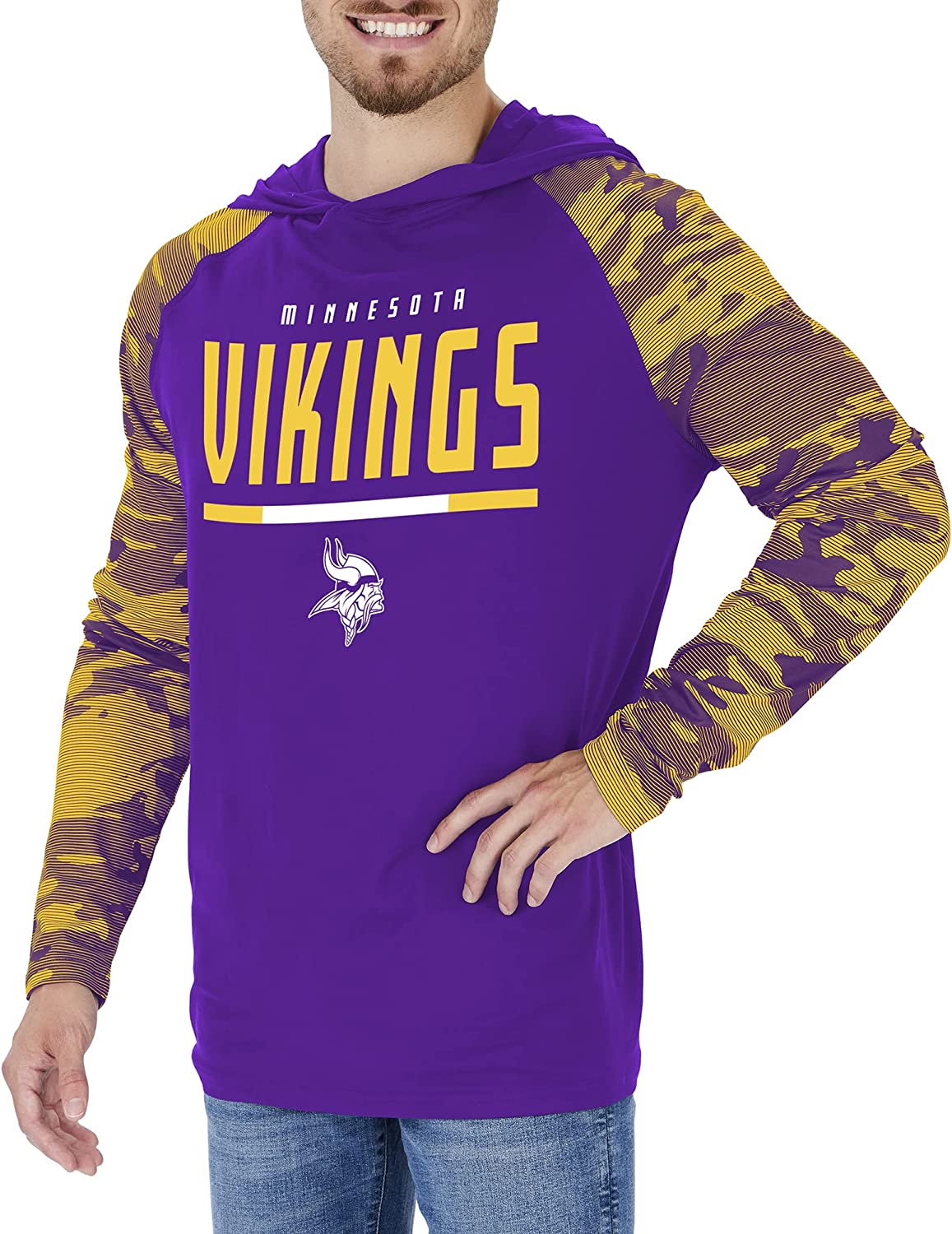 Zubaz NFL  Men's Linebacker Camo Line Sleeves Lightweight Hoodie, MINNESOTA VIKINGS
