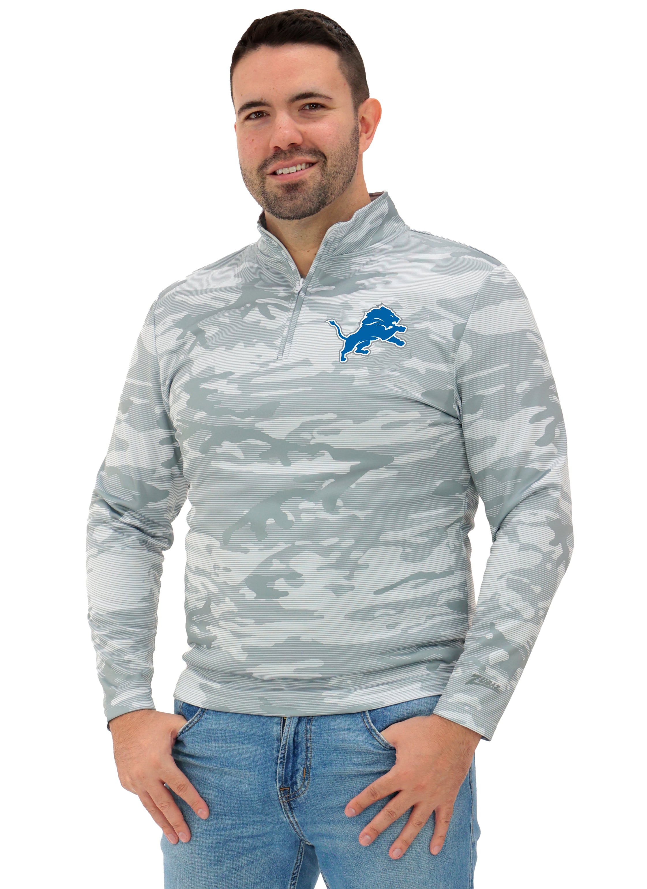 Zubaz NFL   Men's Tonal Camo Line 1/4 Zip, DETROIT LIONS
