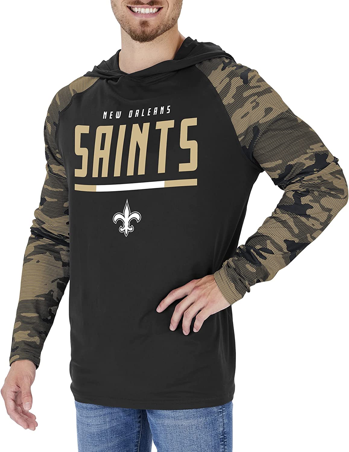 Zubaz NFL  Men's Linebacker Camo Line Sleeves Lightweight Hoodie, NEW ORLEANS SAINTS