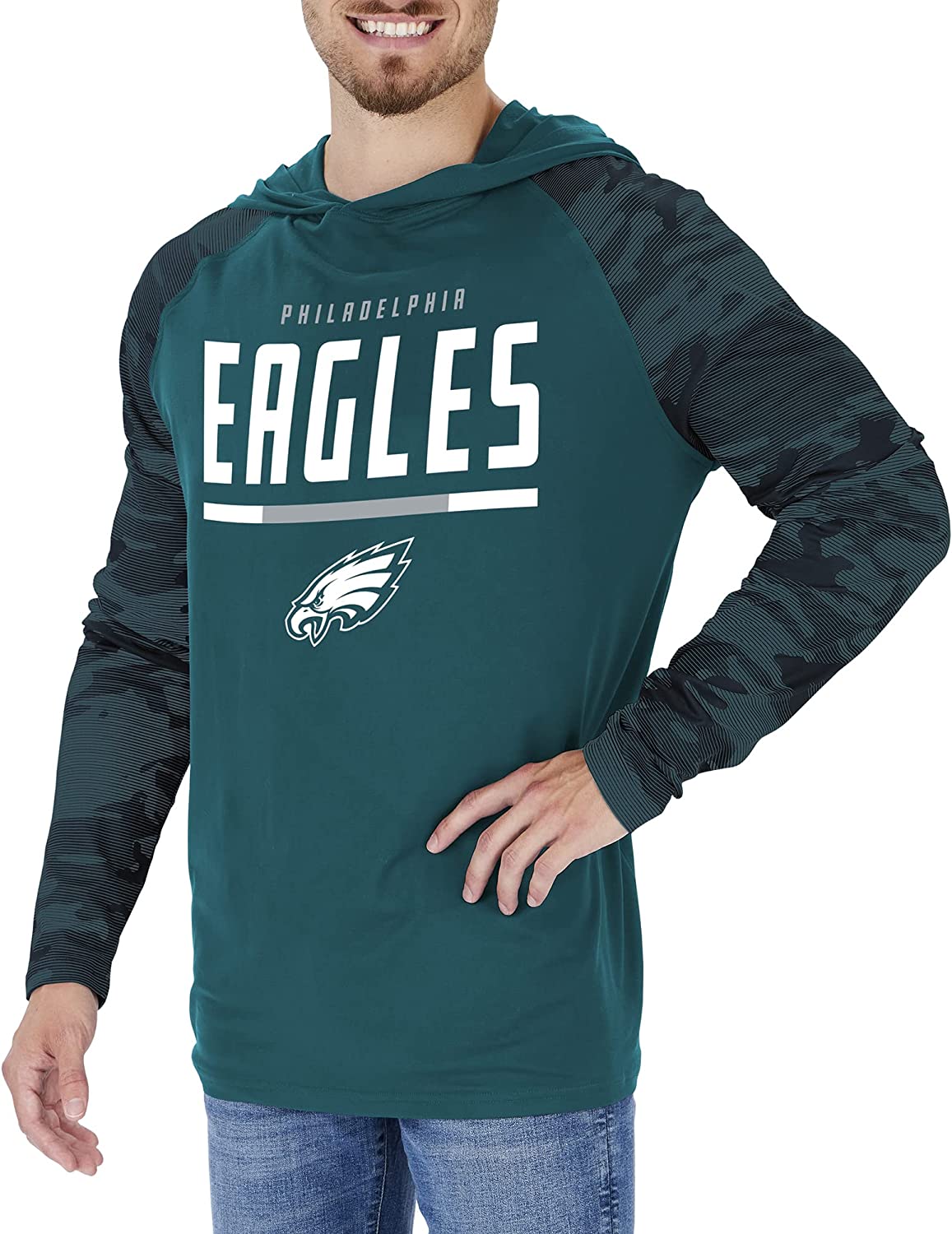 Zubaz NFL  Men's Linebacker Camo Line Sleeves Lightweight Hoodie, PHILADELPHIA EAGLES