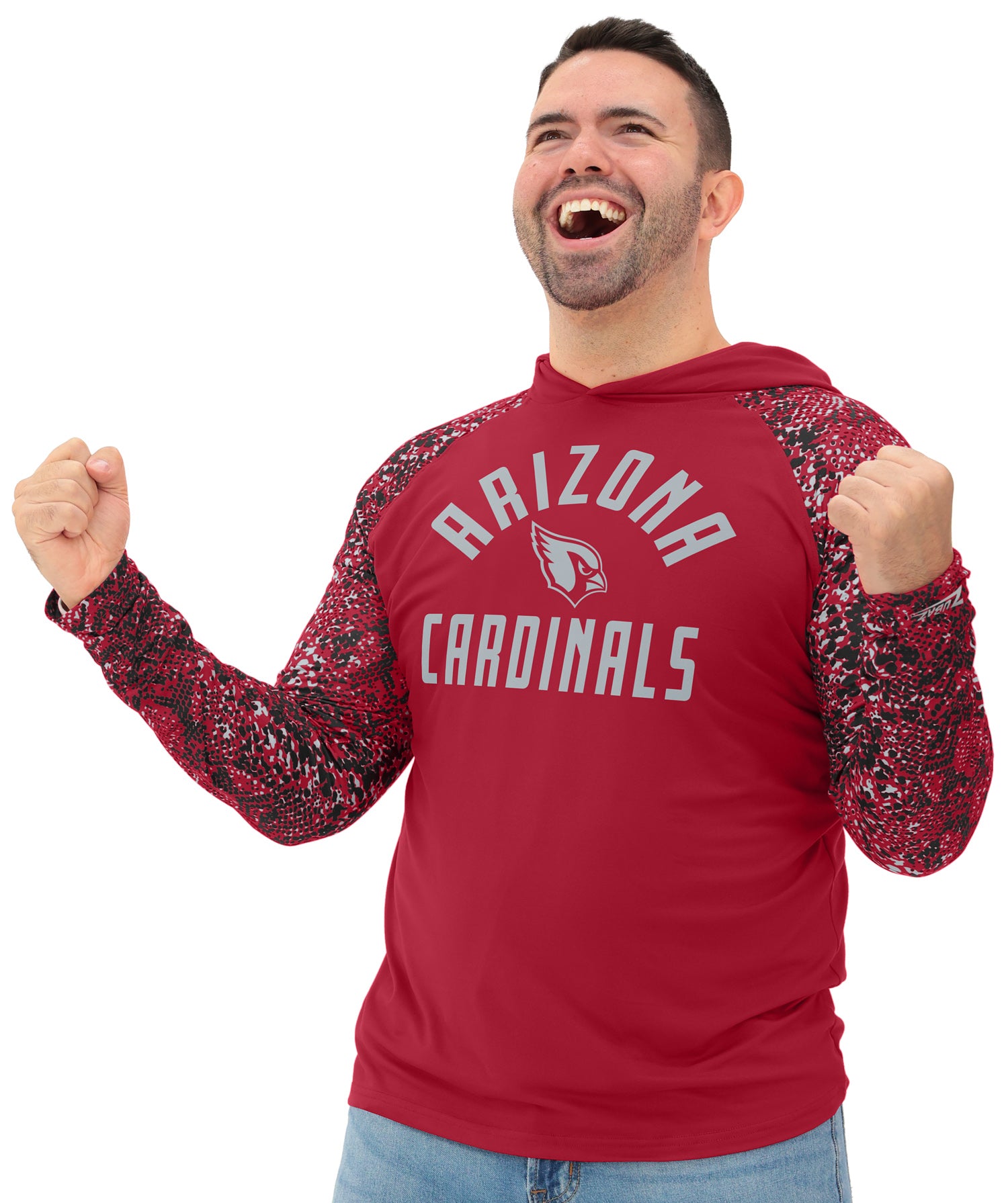 Zubaz NFL  Men's Formation Post Sleeves Lightweight Hoodie, ARIZONA CARDINALS