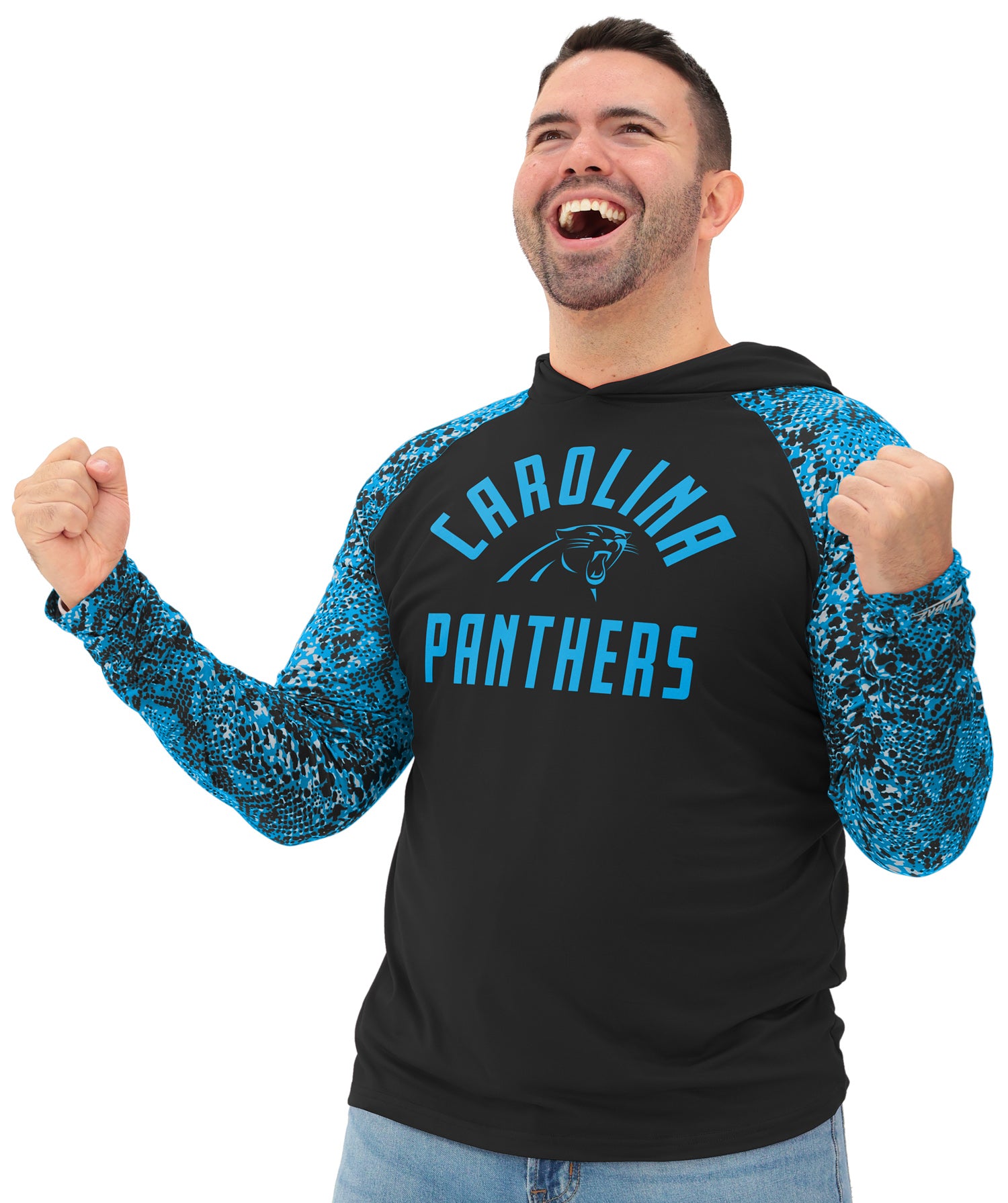 Zubaz NFL  Men's Formation Post Sleeves Lightweight Hoodie, CAROLINA PANTHERS