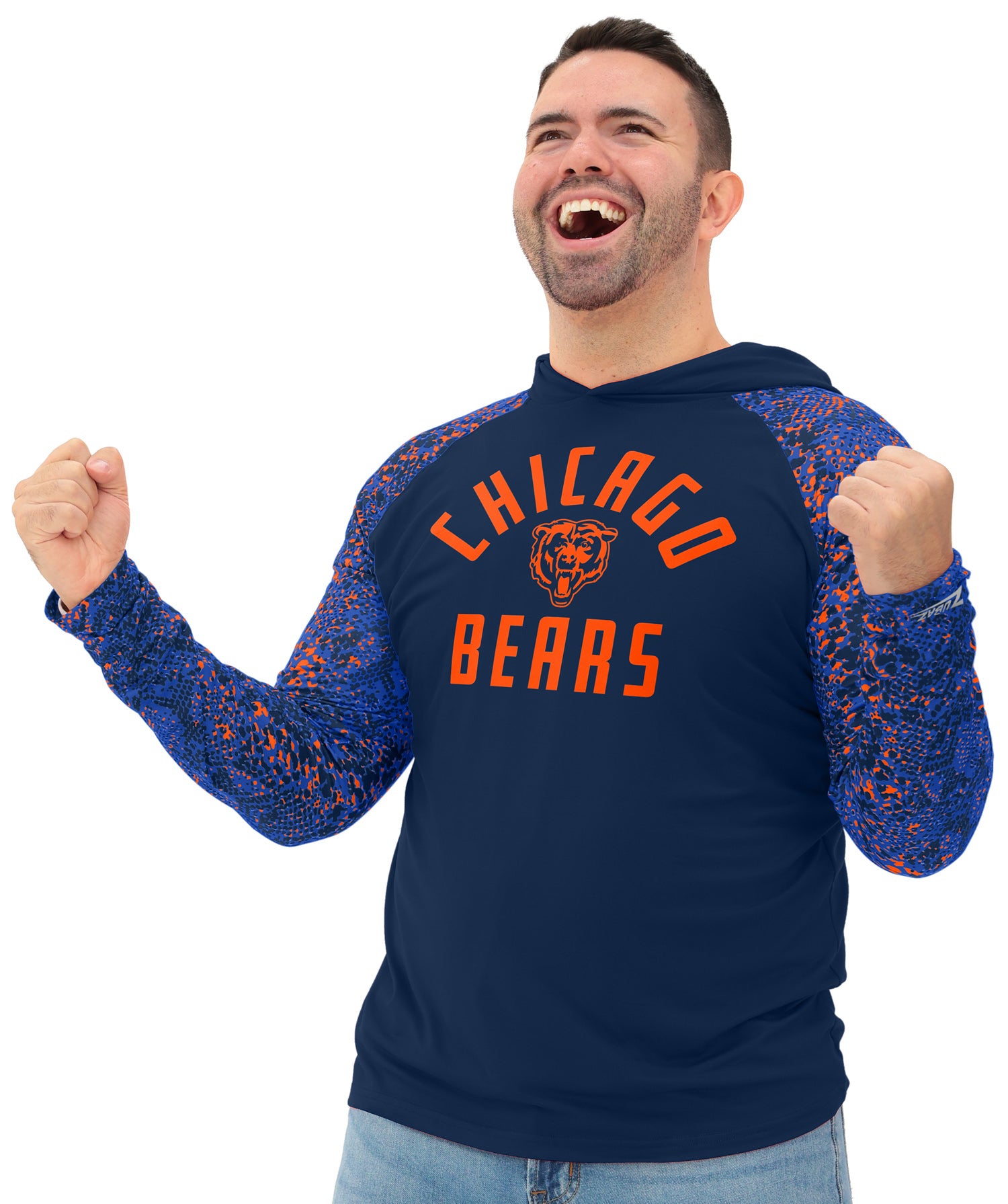 Zubaz NFL  Men's Formation Post Sleeves Lightweight Hoodie, CHICAGO BEARS
