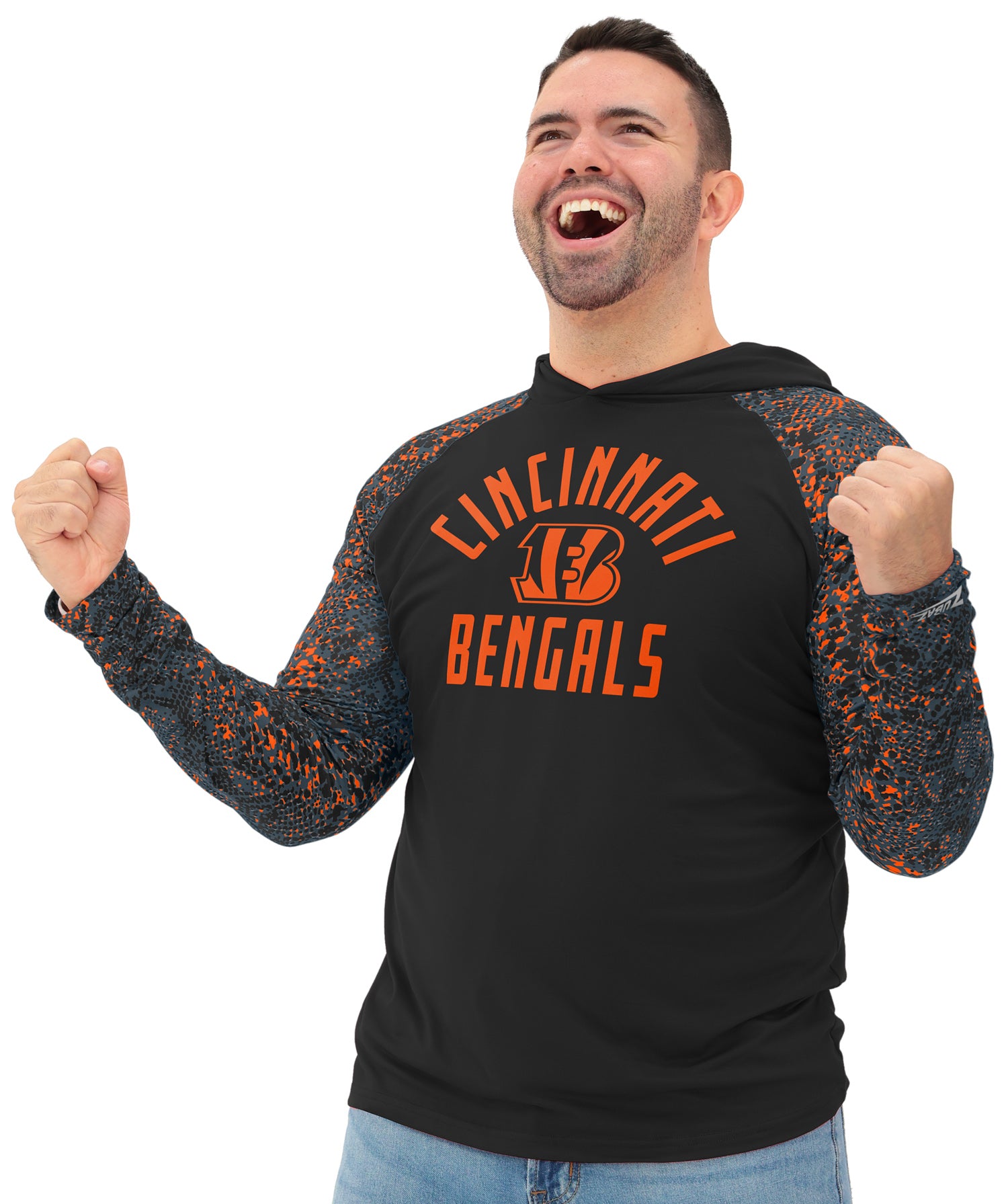 Zubaz NFL  Men's Formation Post Sleeves Lightweight Hoodie, CINCINNATI BENGALS