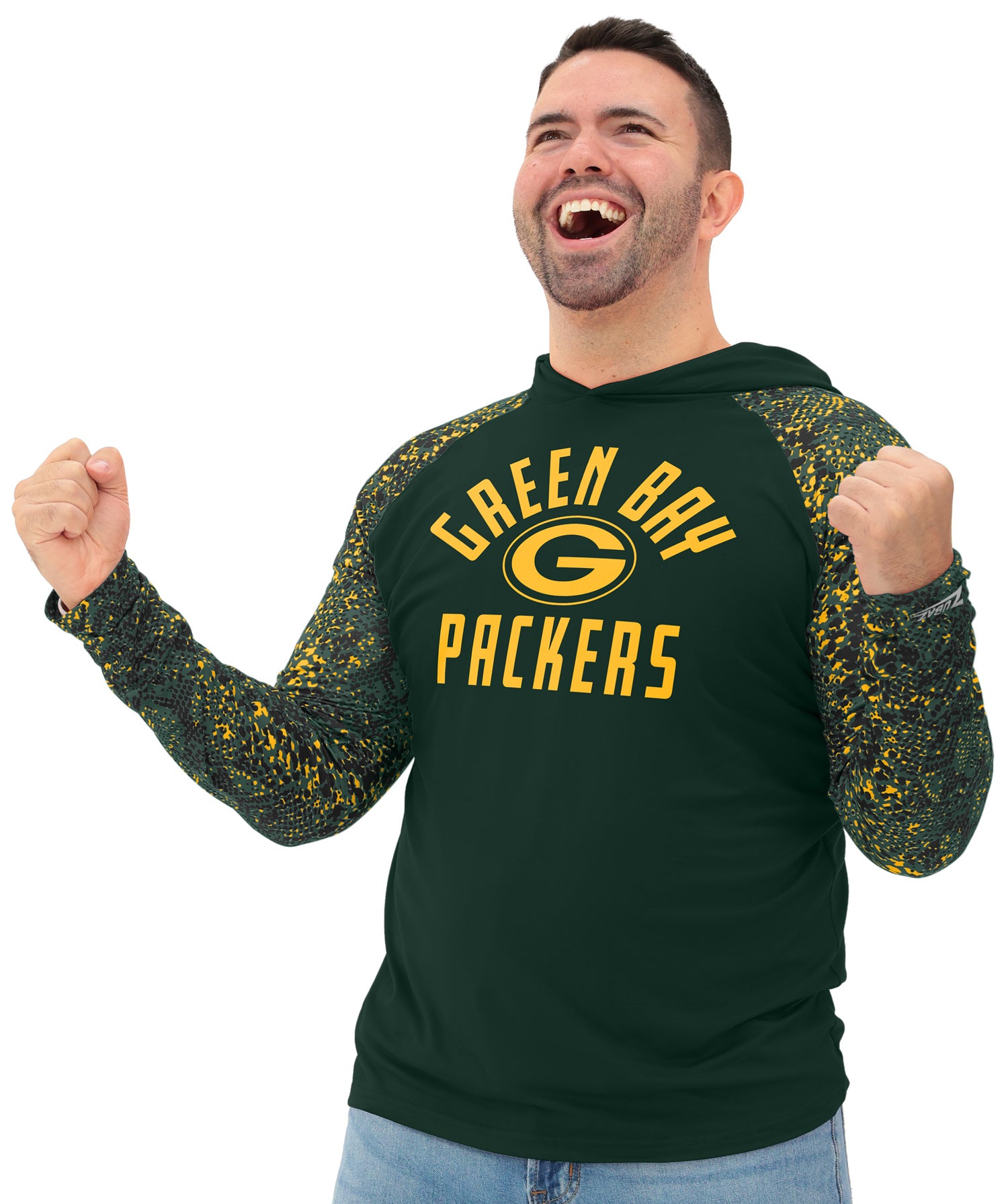 Zubaz NFL  Men's Formation Post Sleeves Lightweight Hoodie, GREEN BAY PACKERS