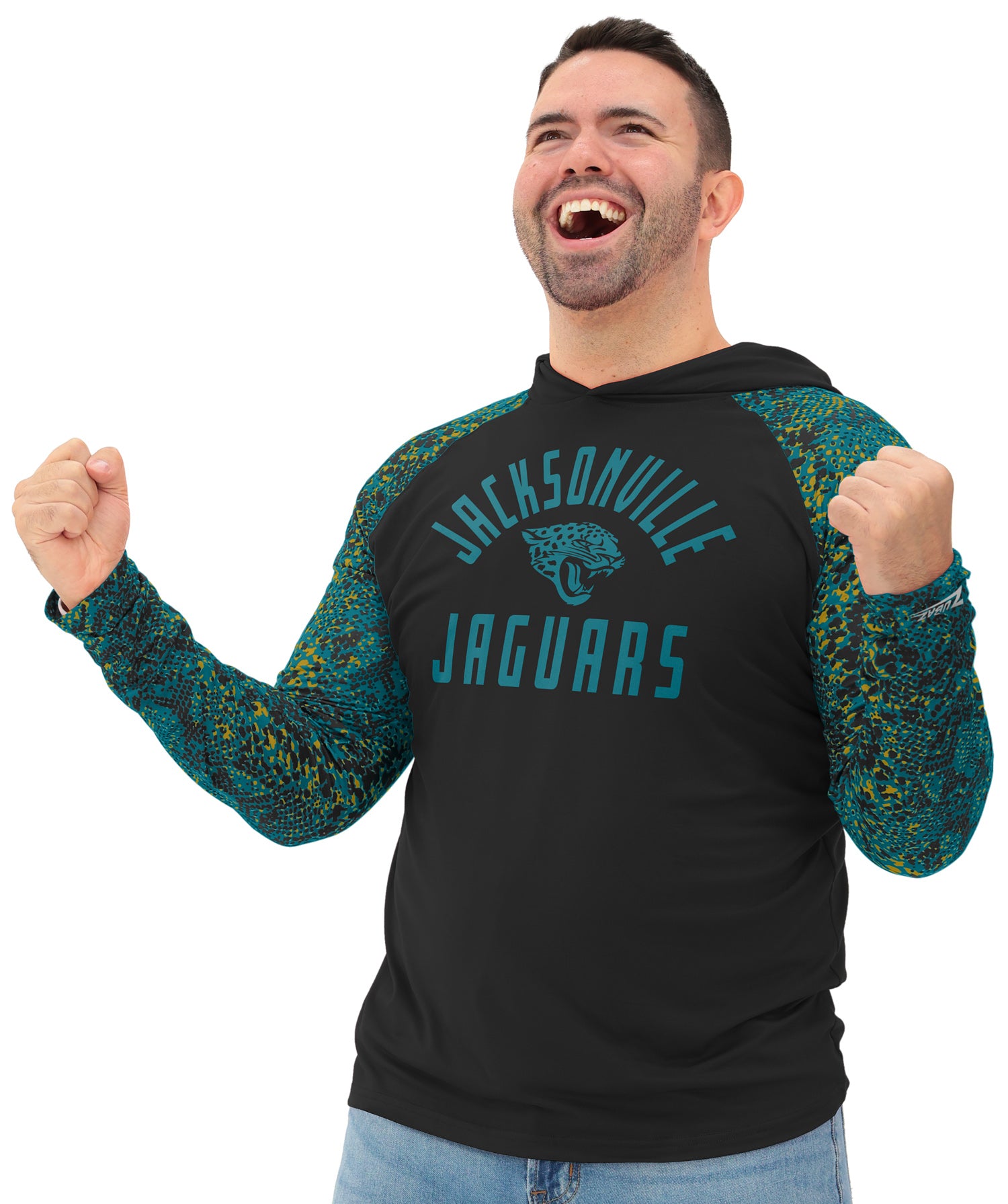 Zubaz NFL  Men's Formation Post Sleeves Lightweight Hoodie, JACKSONVILLE JAGUARS