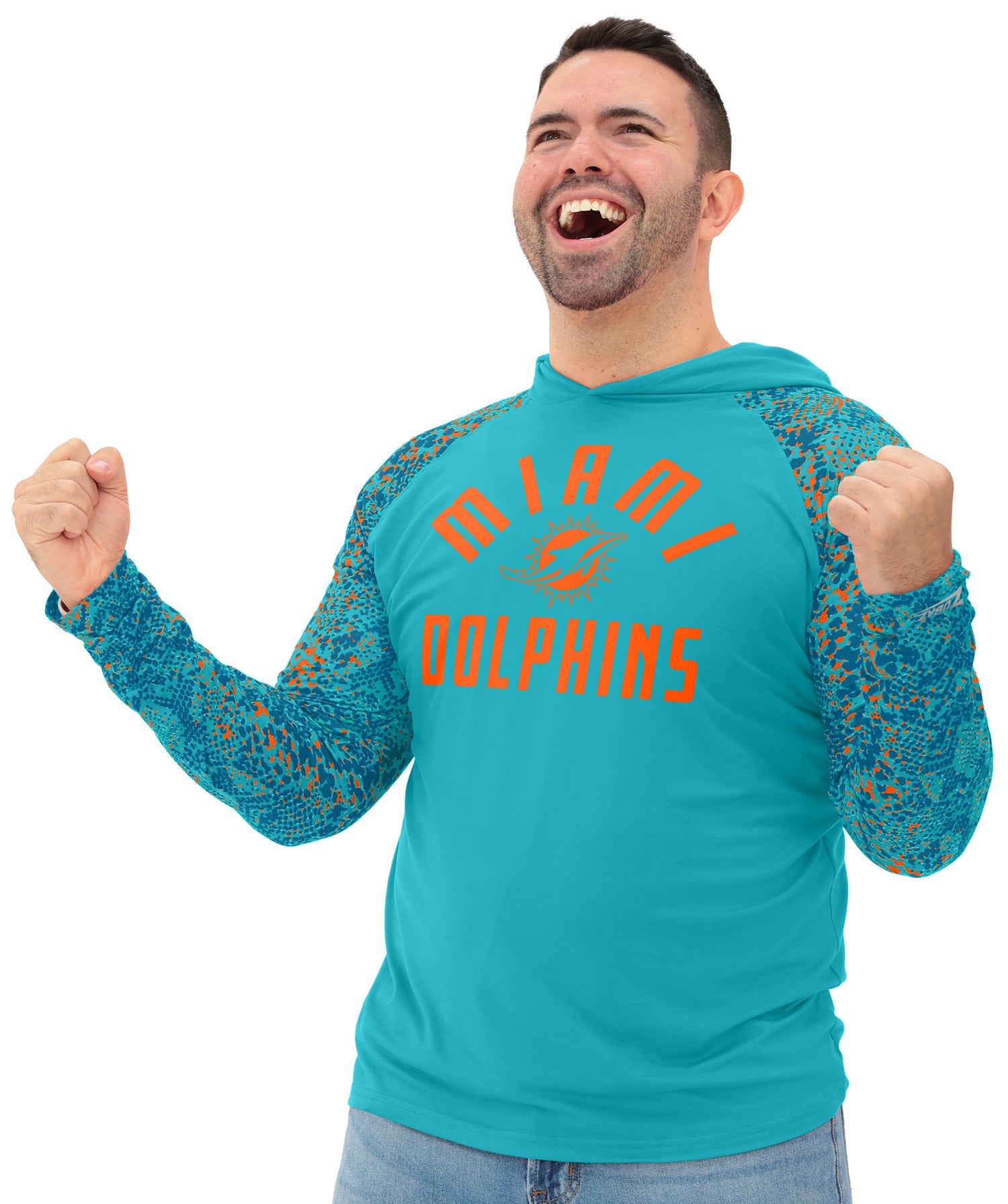 Zubaz NFL  Men's Formation Post Sleeves Lightweight Hoodie, MIAMI DOLPHINS
