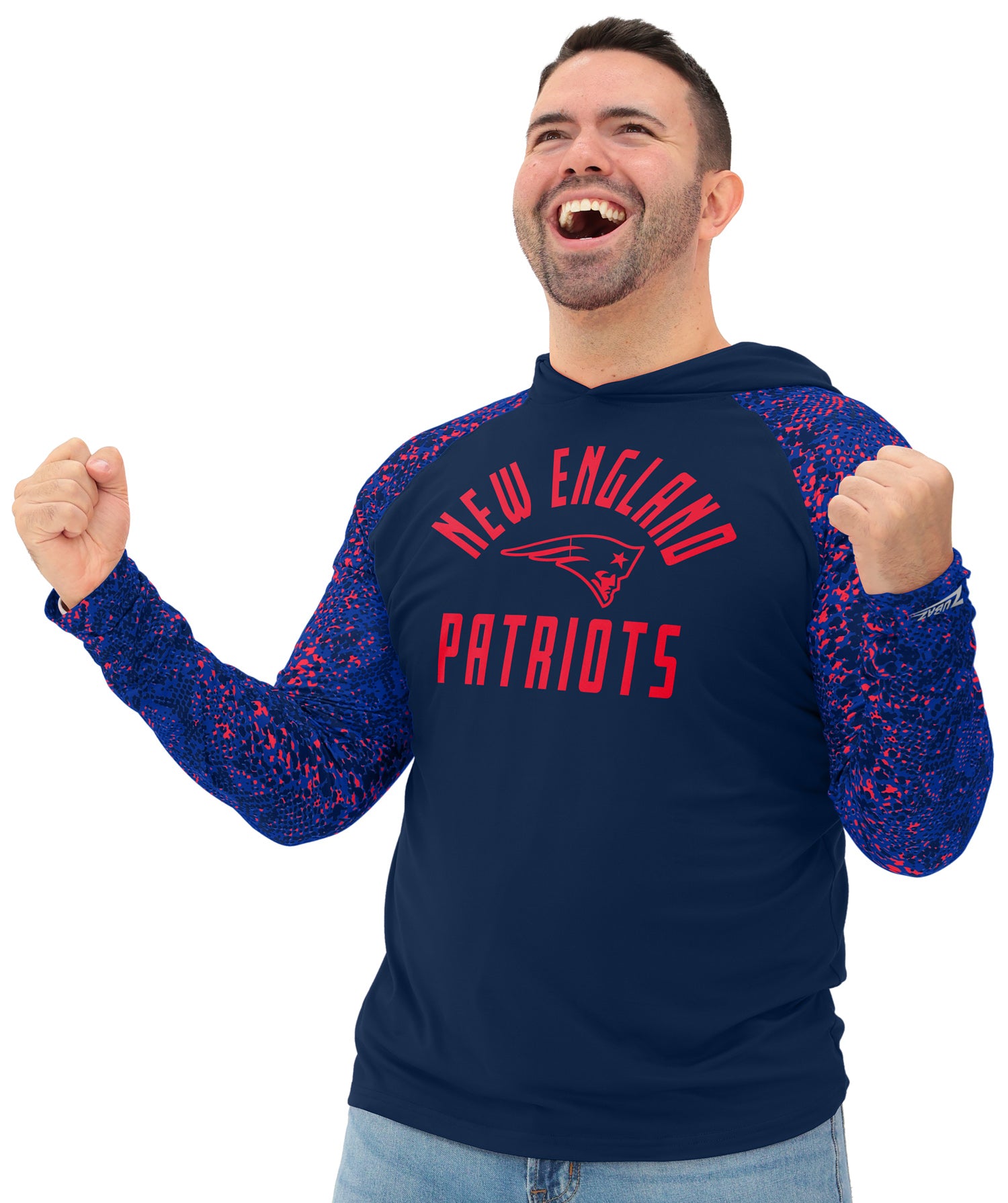Zubaz NFL  Men's Formation Post Sleeves Lightweight Hoodie, NEW ENGLAND PATRIOTS