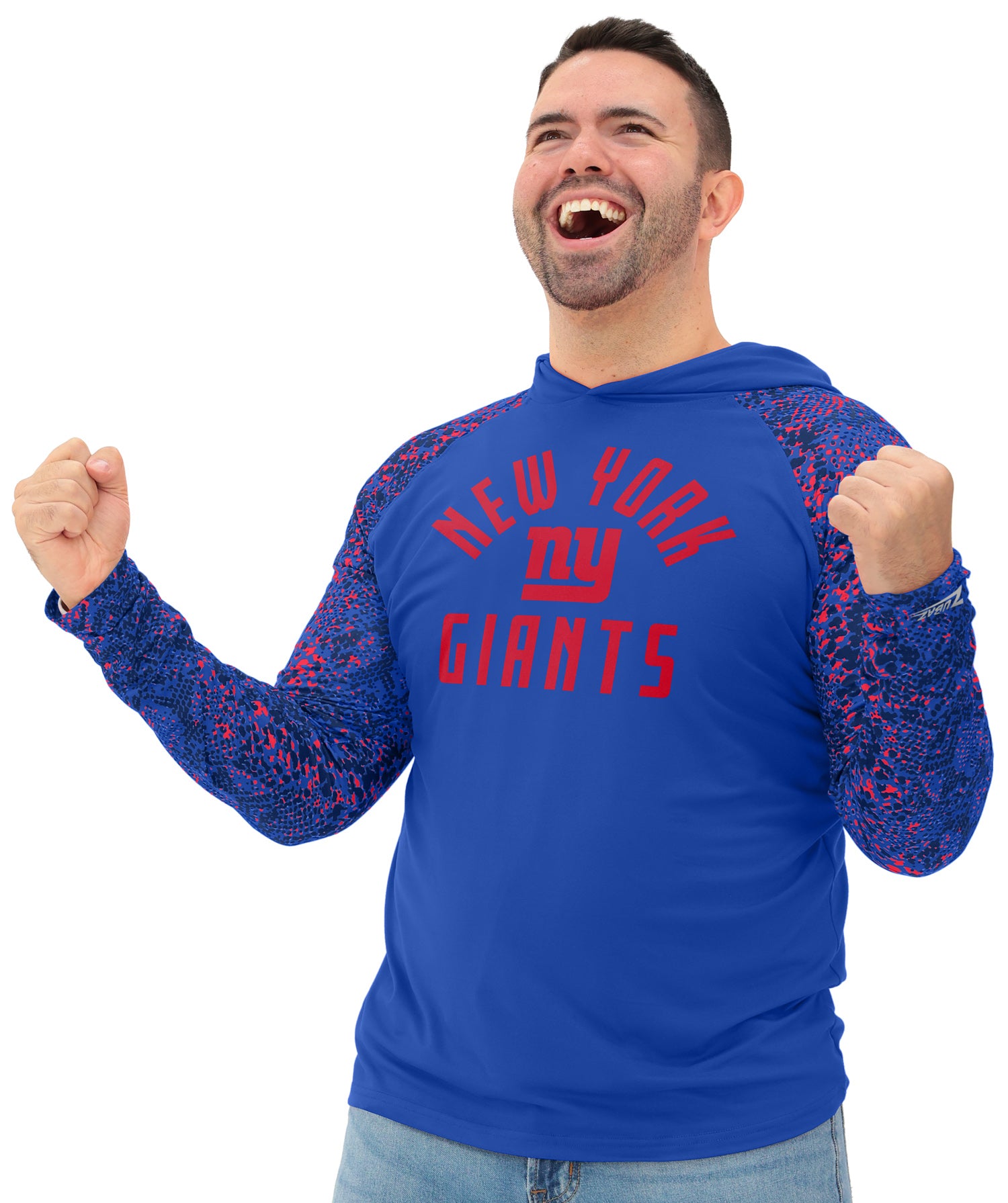 Zubaz NFL  Men's Formation Post Sleeves Lightweight Hoodie, NEW YORK GIANTS