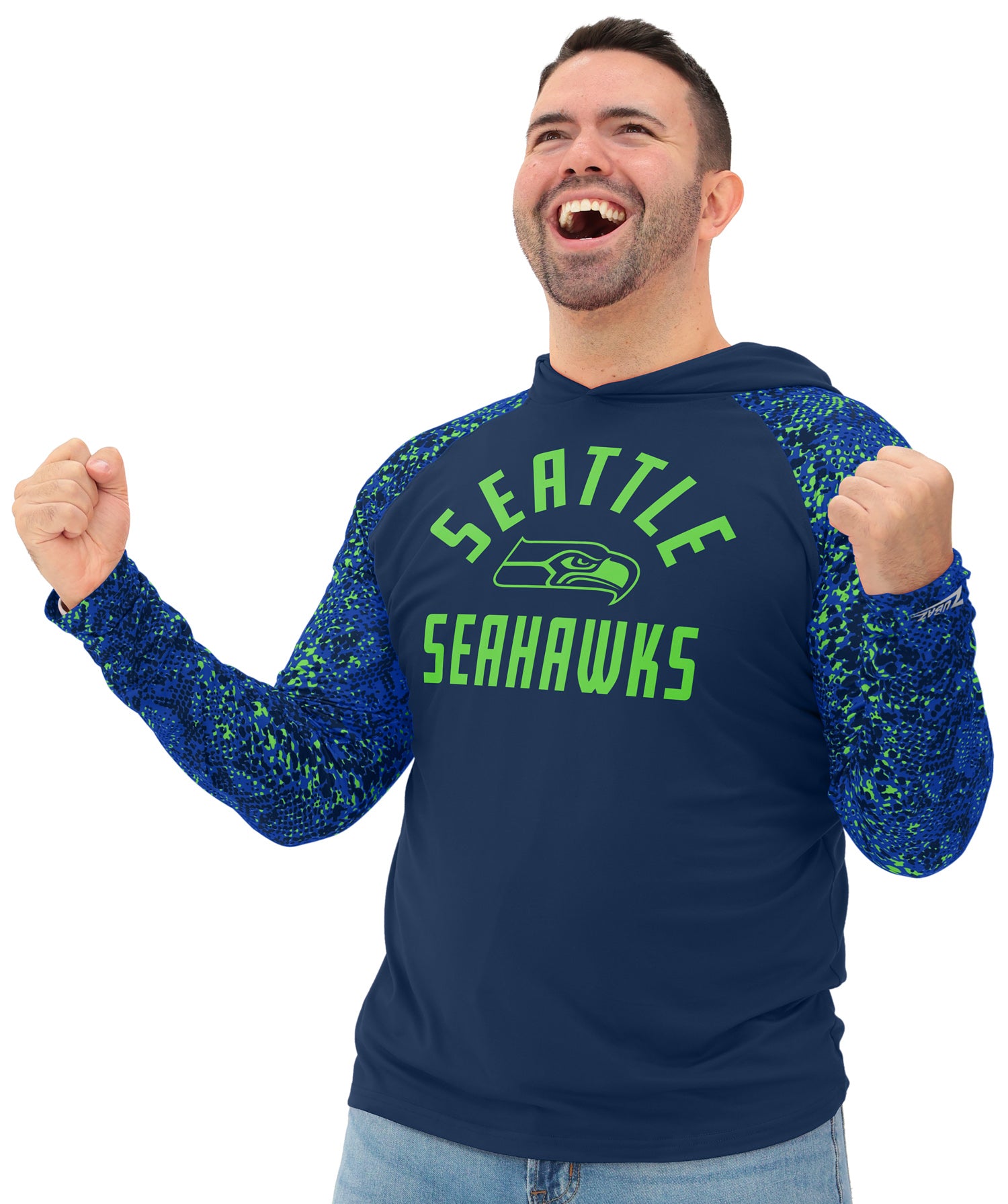Zubaz NFL  Men's Formation Post Sleeves Lightweight Hoodie, SEATTLE SEAHAWKS