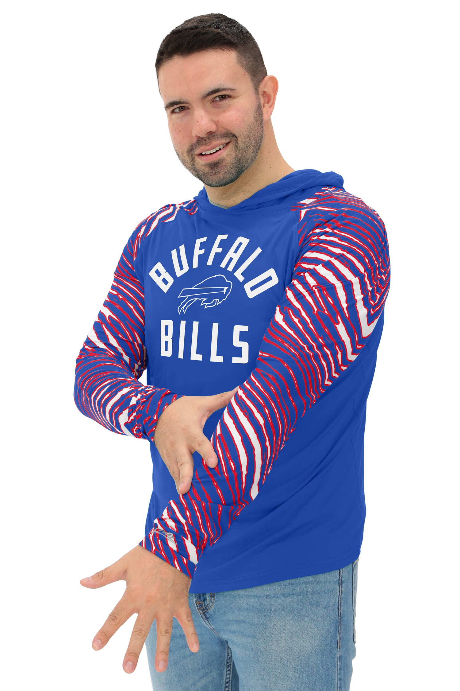 Zubaz NFL  Men's Formation 3 Color Zebra Sleeves Lightweight Hoodie, BUFFALO BILLS