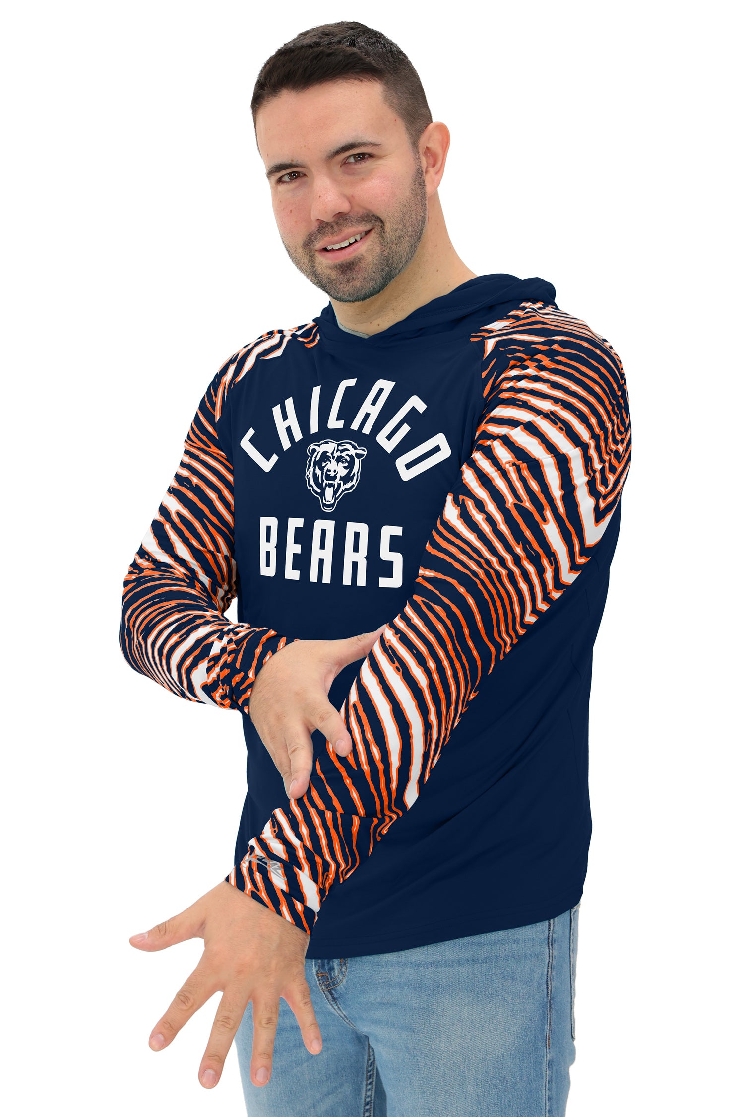 Zubaz NFL  Men's Formation 3 Color Zebra Sleeves Lightweight Hoodie, CHICAGO BEARS