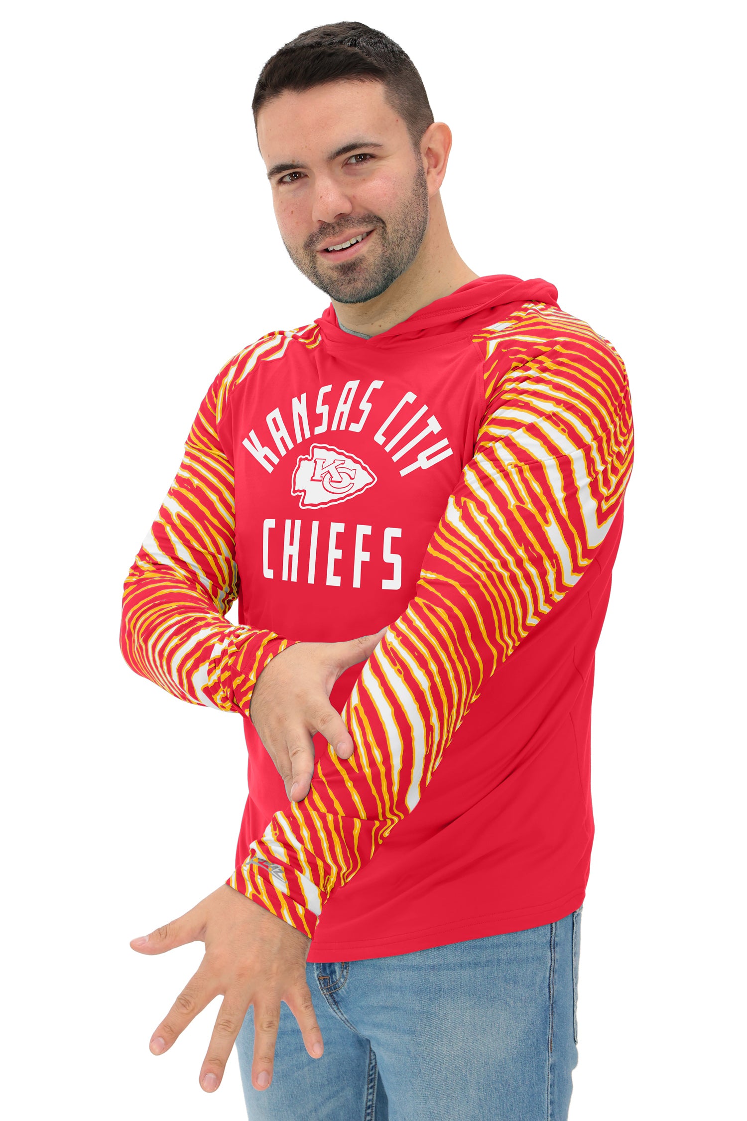 Zubaz NFL  Men's Formation 3 Color Zebra Sleeves Lightweight Hoodie, KANSAS CITY CHIEFS
