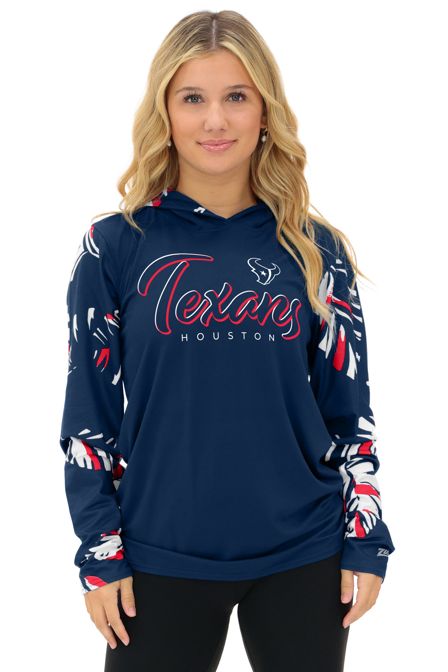 Zubaz NFL  WOMEN Casual Script Leaf Accent Lightweight Hoodie, HOUSTON TEXANS