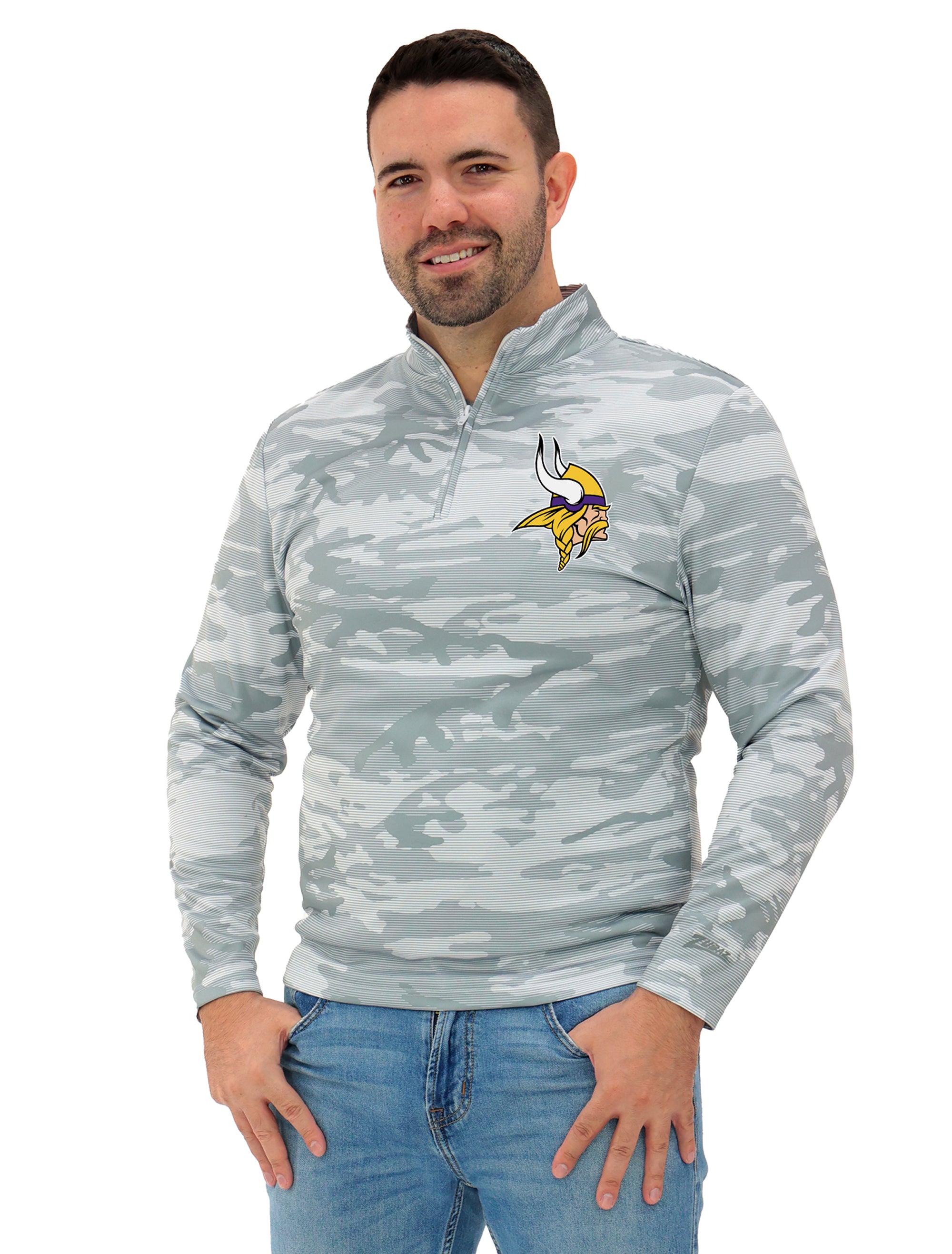 Zubaz NFL   Men's Tonal Camo Line 1/4 Zip, MINNESOTA VIKINGS