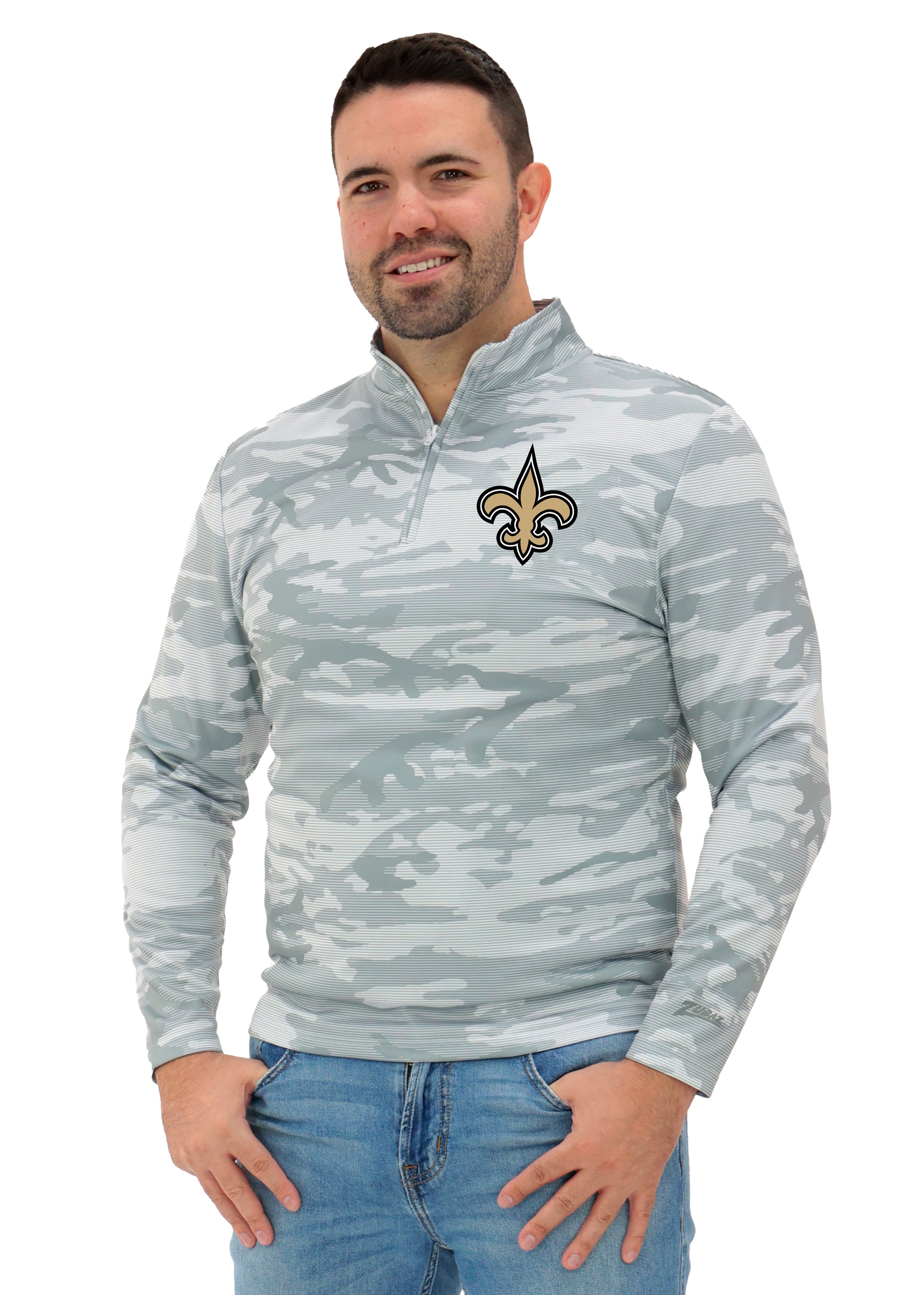 Zubaz NFL   Men's Tonal Camo Line 1/4 Zip, NEW ORLEANS SAINTS
