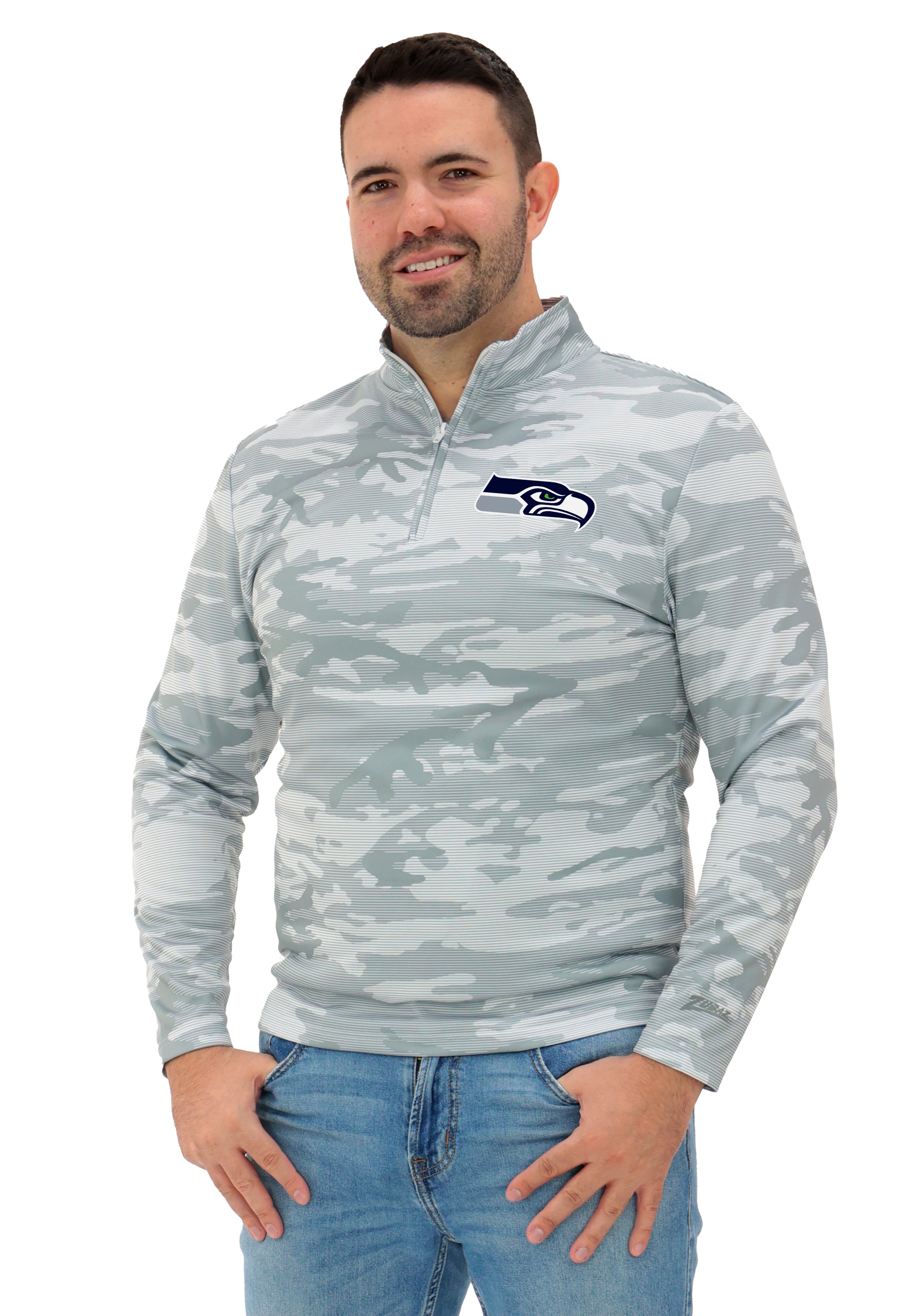 Zubaz NFL   Men's Tonal Camo Line 1/4 Zip, SEATTLE SEAHAWKS