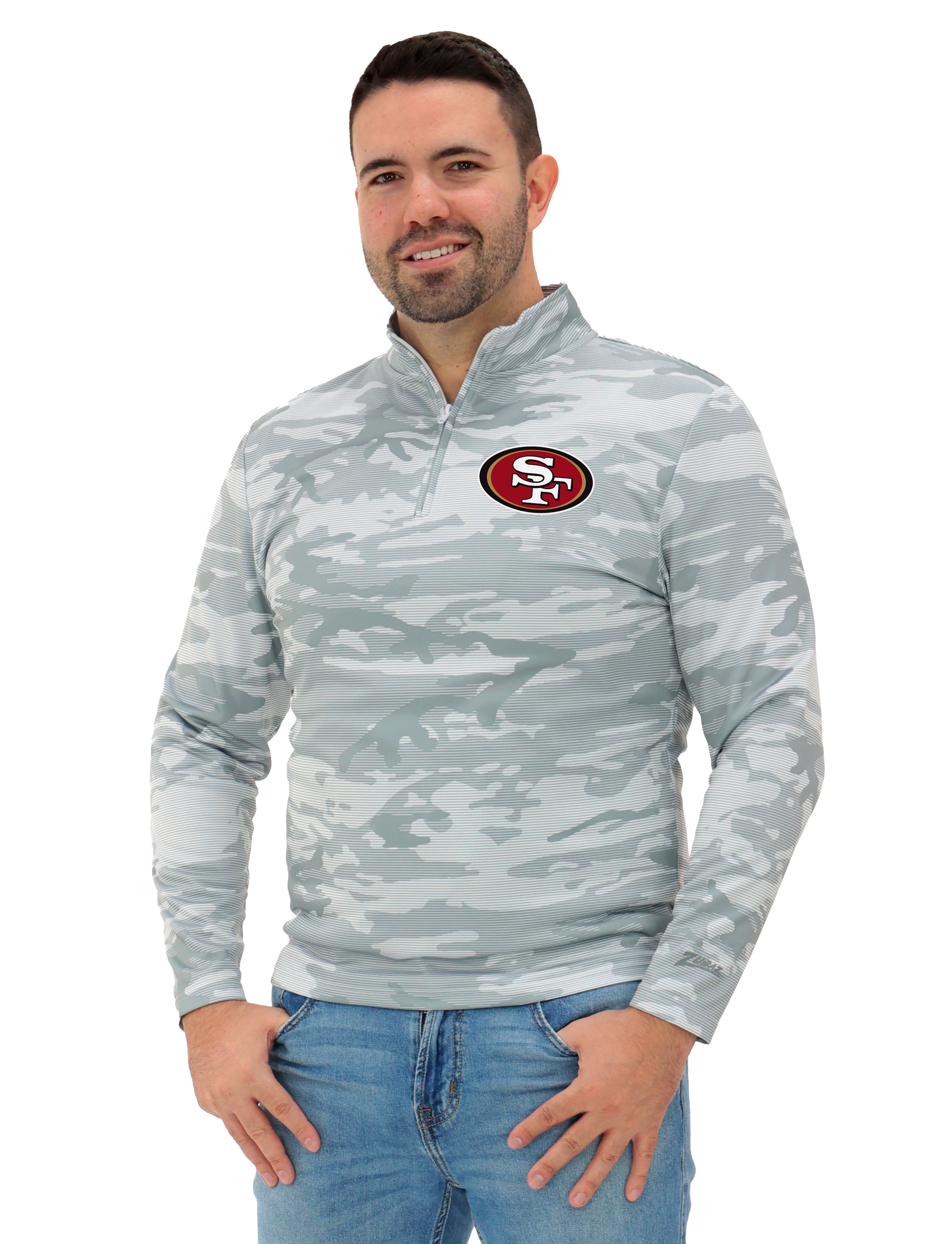 Zubaz NFL   Men's Tonal Camo Line 1/4 Zip, SAN FRANCISCO 49ERS