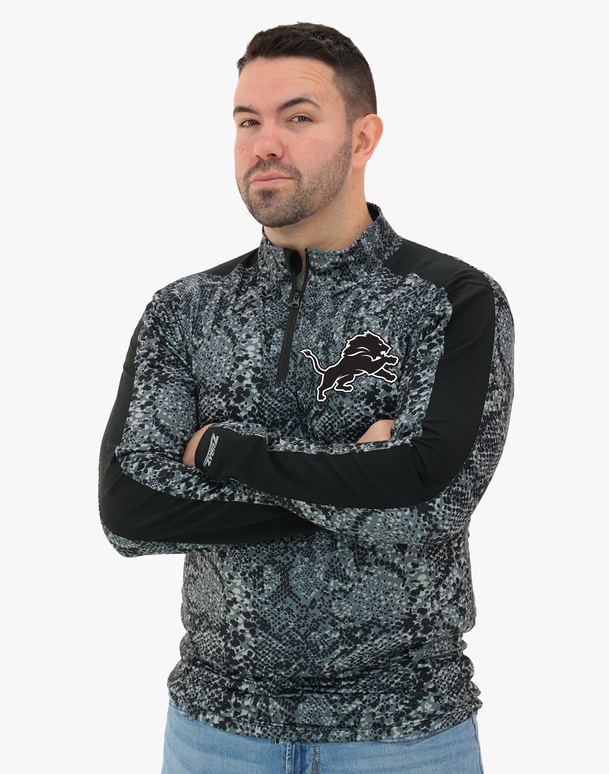 Zubaz NFL   Men's Elevated Tonal Post 1/4 Zip, DETROIT LIONS