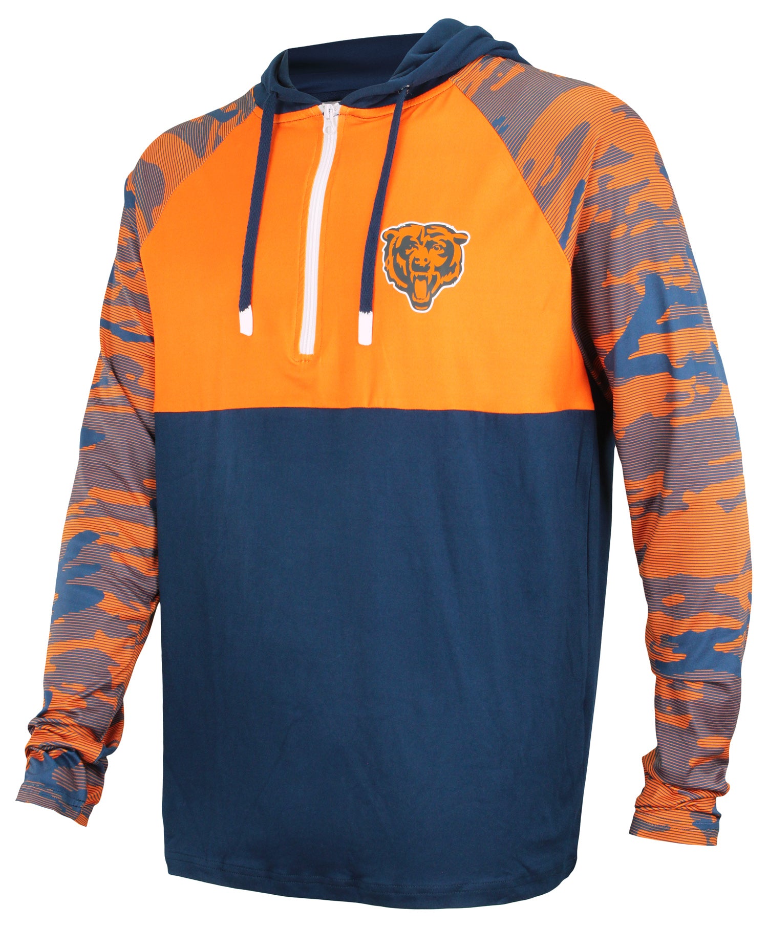 Zubaz NFL   Men's Camo Line Sleeves Lightweight 1/4 Zip Color Block Hoodie, CHICAGO BEARS