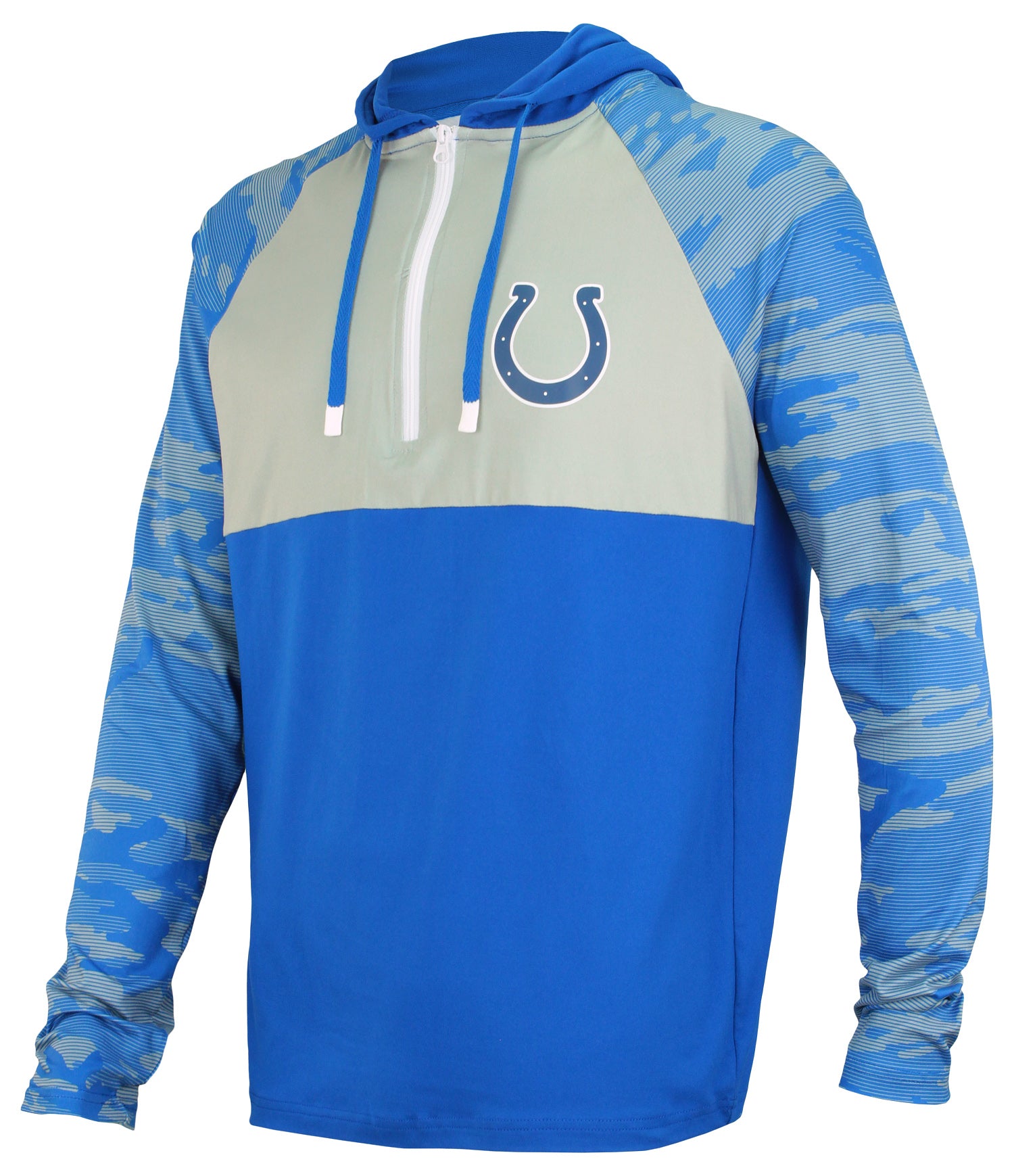Zubaz NFL   Men's Camo Line Sleeves Lightweight 1/4 Zip Color Block Hoodie, INDIANAPOLIS COLTS