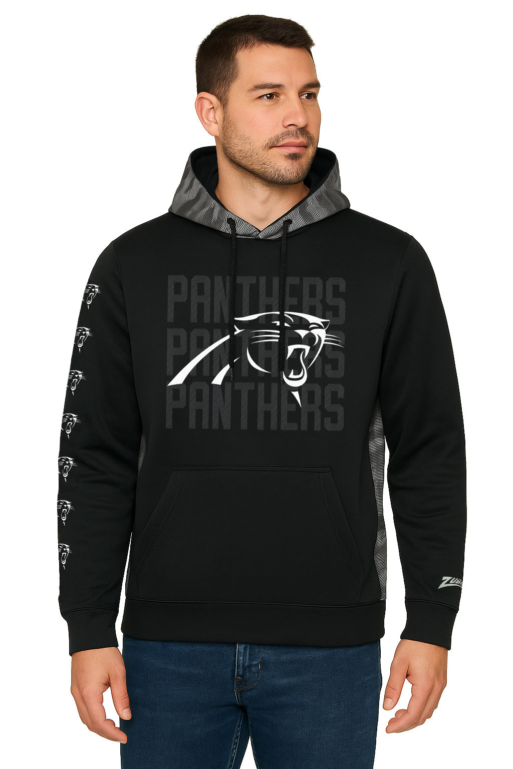 Zubaz NFL   Men's Tonal Camo Line Back Panel Hoodie, CAROLINA PANTHERS