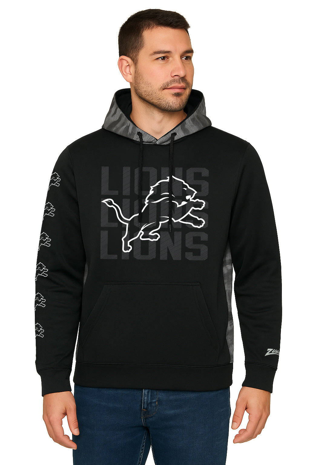 Zubaz NFL   Men's Tonal Camo Line Back Panel Hoodie, DETROIT LIONS
