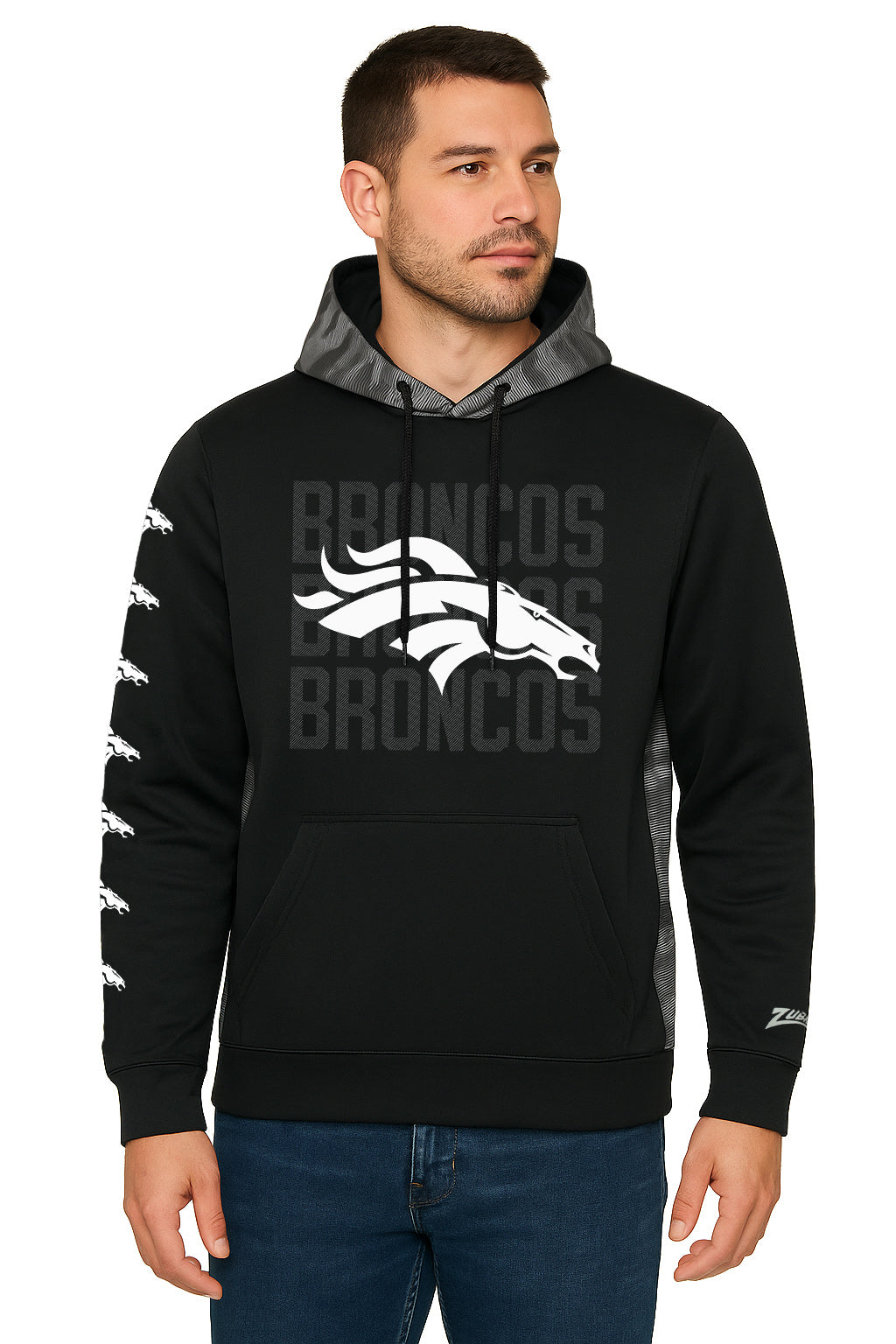 Zubaz NFL   Men's Tonal Camo Line Back Panel Hoodie, DENVER BRONCOS