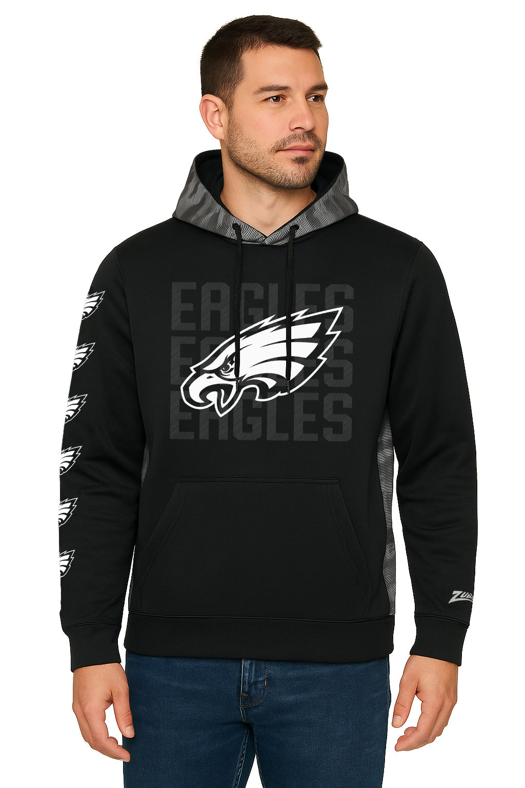 Zubaz NFL   Men's Tonal Camo Line Back Panel Hoodie, PHILADELPHIA EAGLES