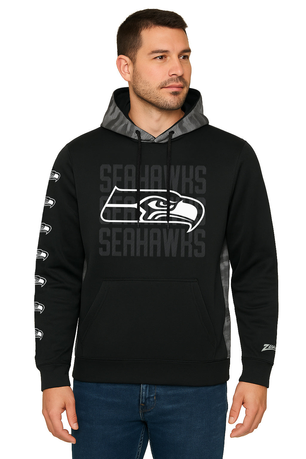Zubaz NFL   Men's Tonal Camo Line Back Panel Hoodie, SEATTLE SEAHAWKS