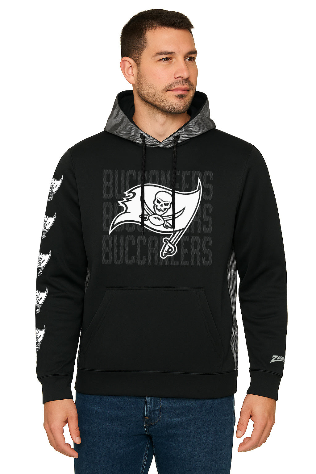 Zubaz NFL   Men's Tonal Camo Line Back Panel Hoodie, TAMPA BAY BUCCANEERS