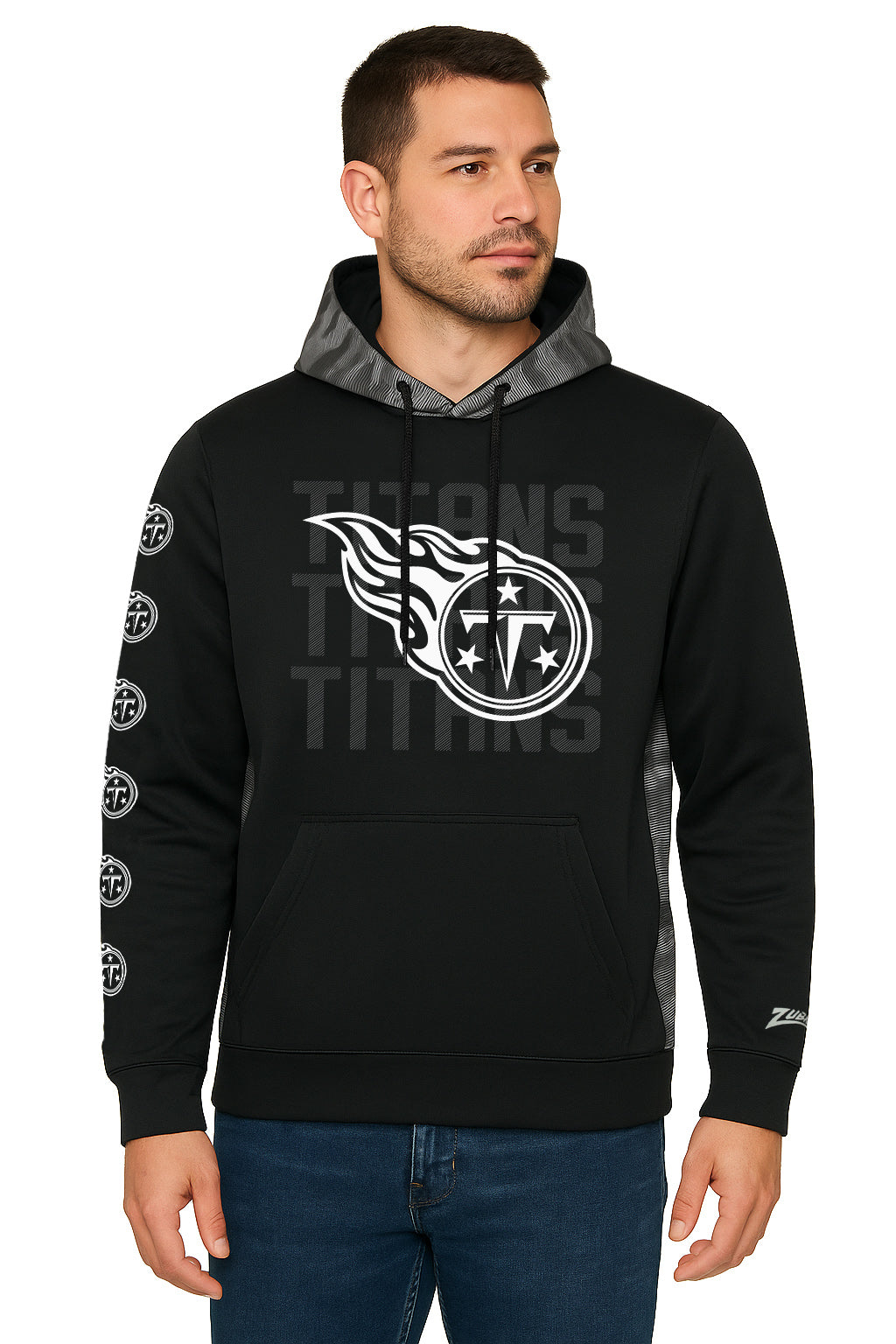 Zubaz NFL   Men's Tonal Camo Line Back Panel Hoodie, TENNESSEE TITANS