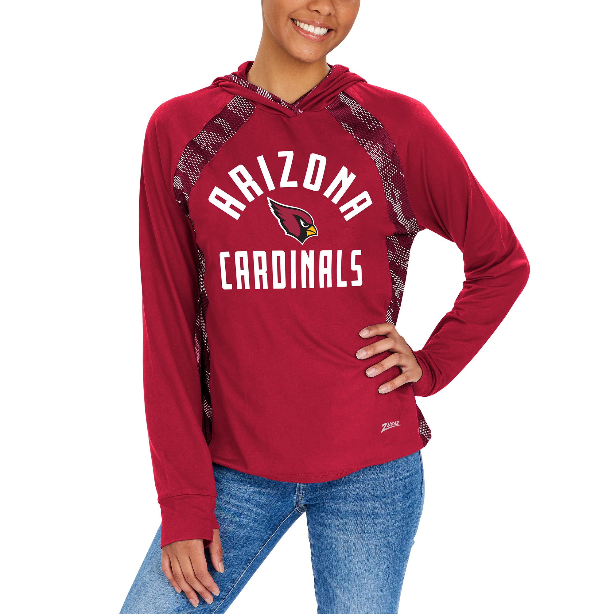 Zubaz NFL  Women's Viper Accent Elevated Lightweight Hoodie, ARIZONA CARDINALS