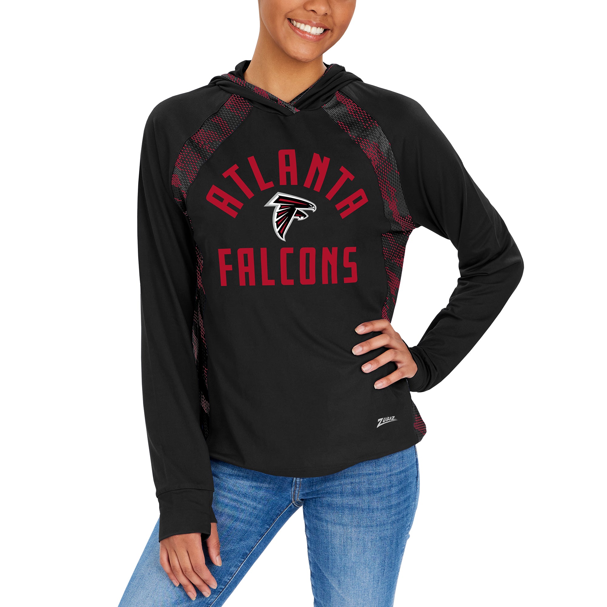 Zubaz NFL  Women's Viper Accent Elevated Lightweight Hoodie, ATLANTA FALCONS