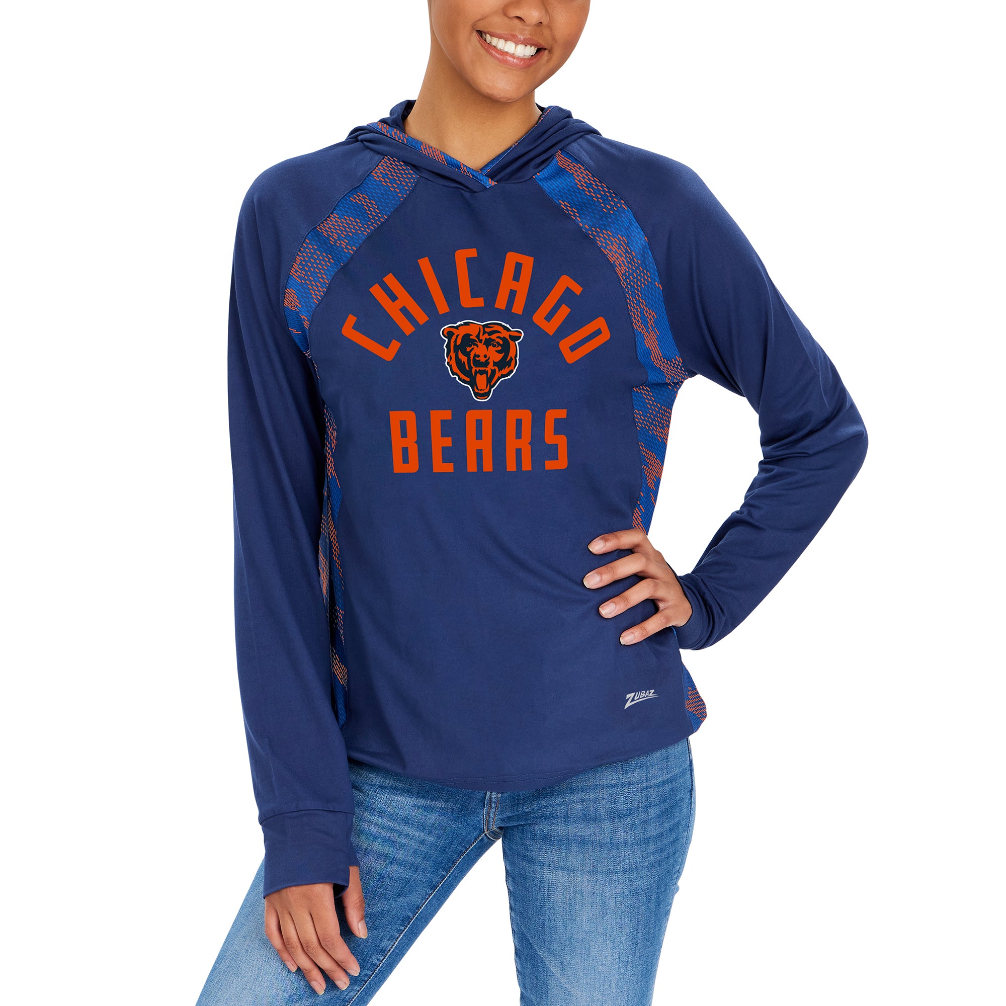 Zubaz NFL  Women's Viper Accent Elevated Lightweight Hoodie, CHICAGO BEARS