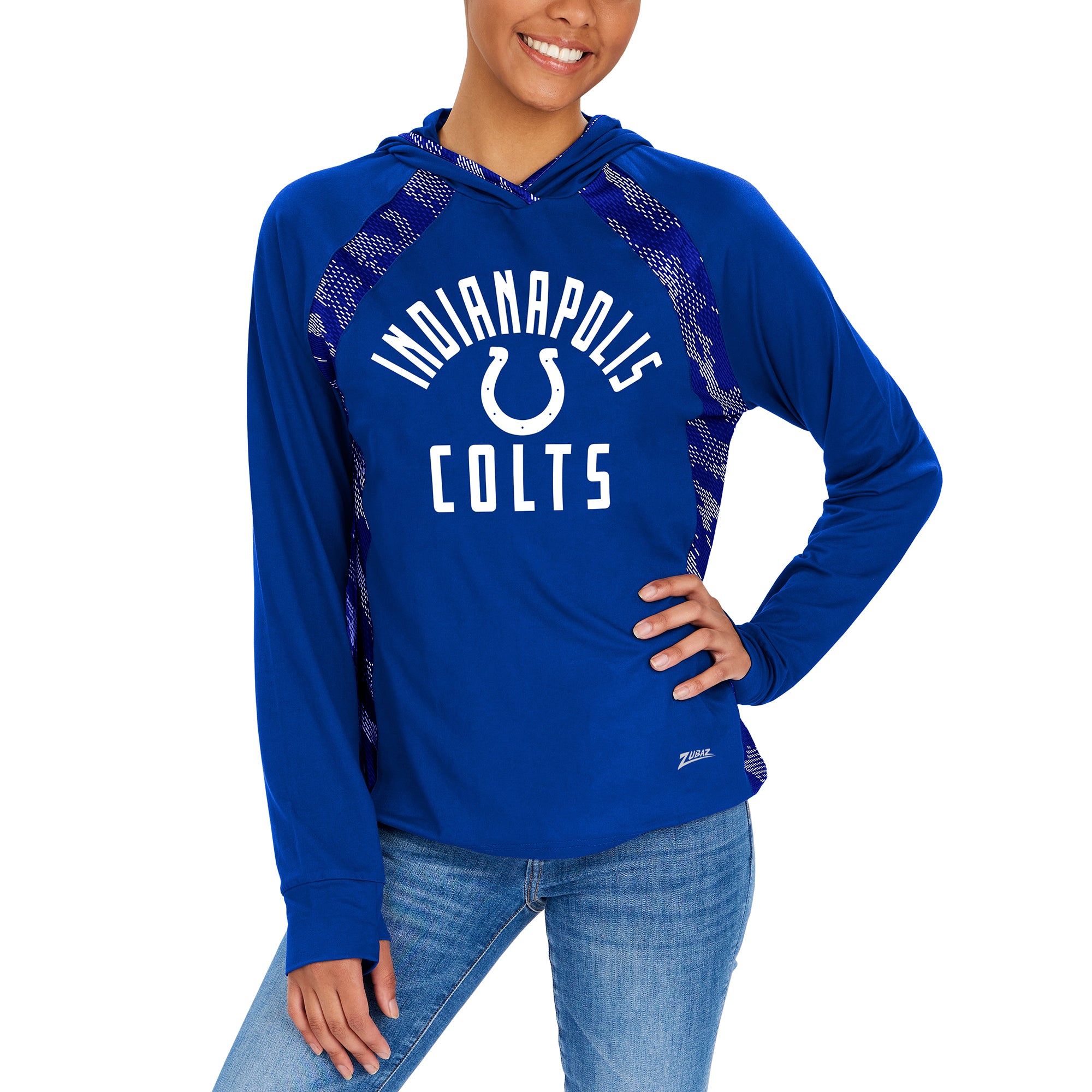 Zubaz NFL  Women's Viper Accent Elevated Lightweight Hoodie, INDIANAPOLIS COLTS