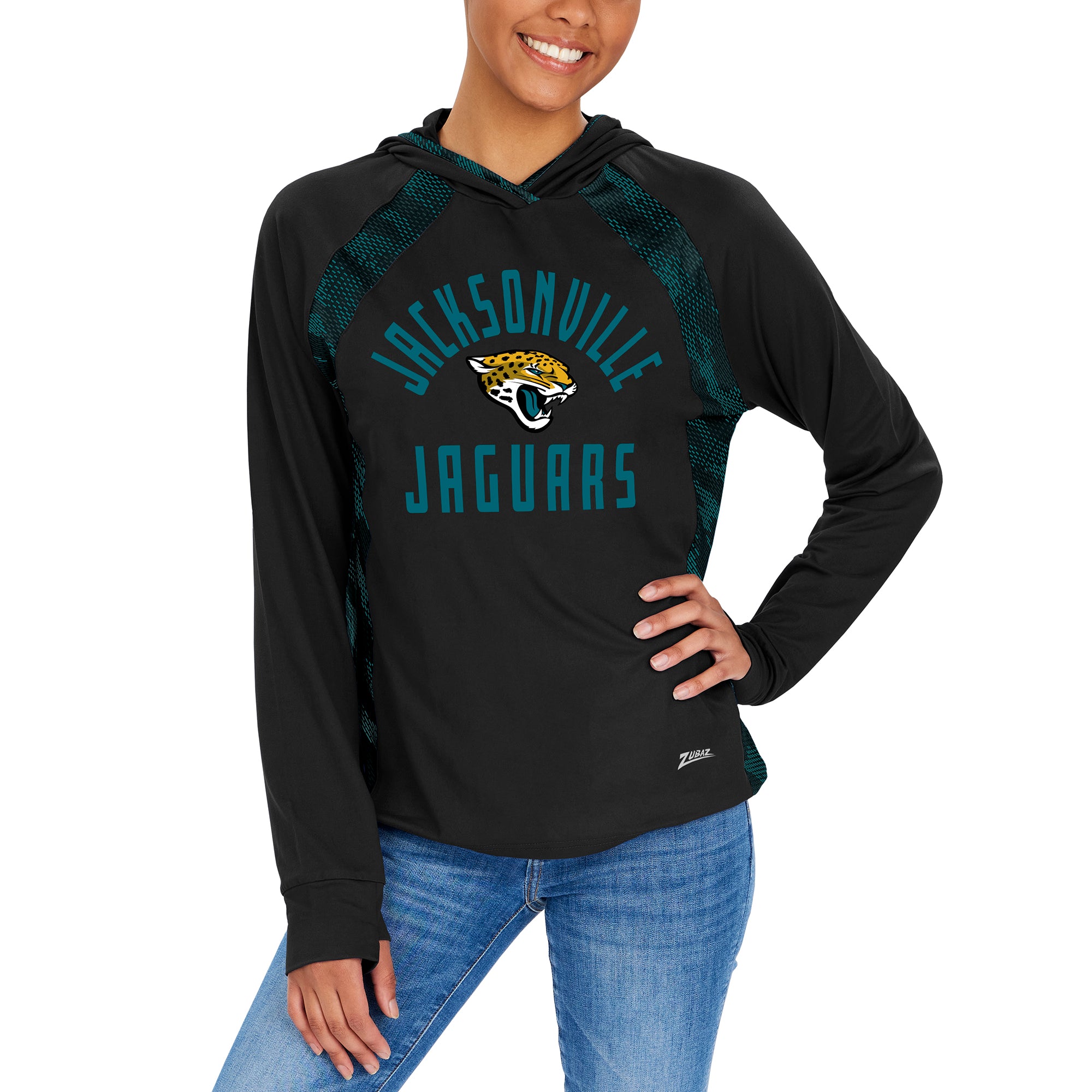 Zubaz NFL  Women's Viper Accent Elevated Lightweight Hoodie, JACKSONVILLE JAGUARS