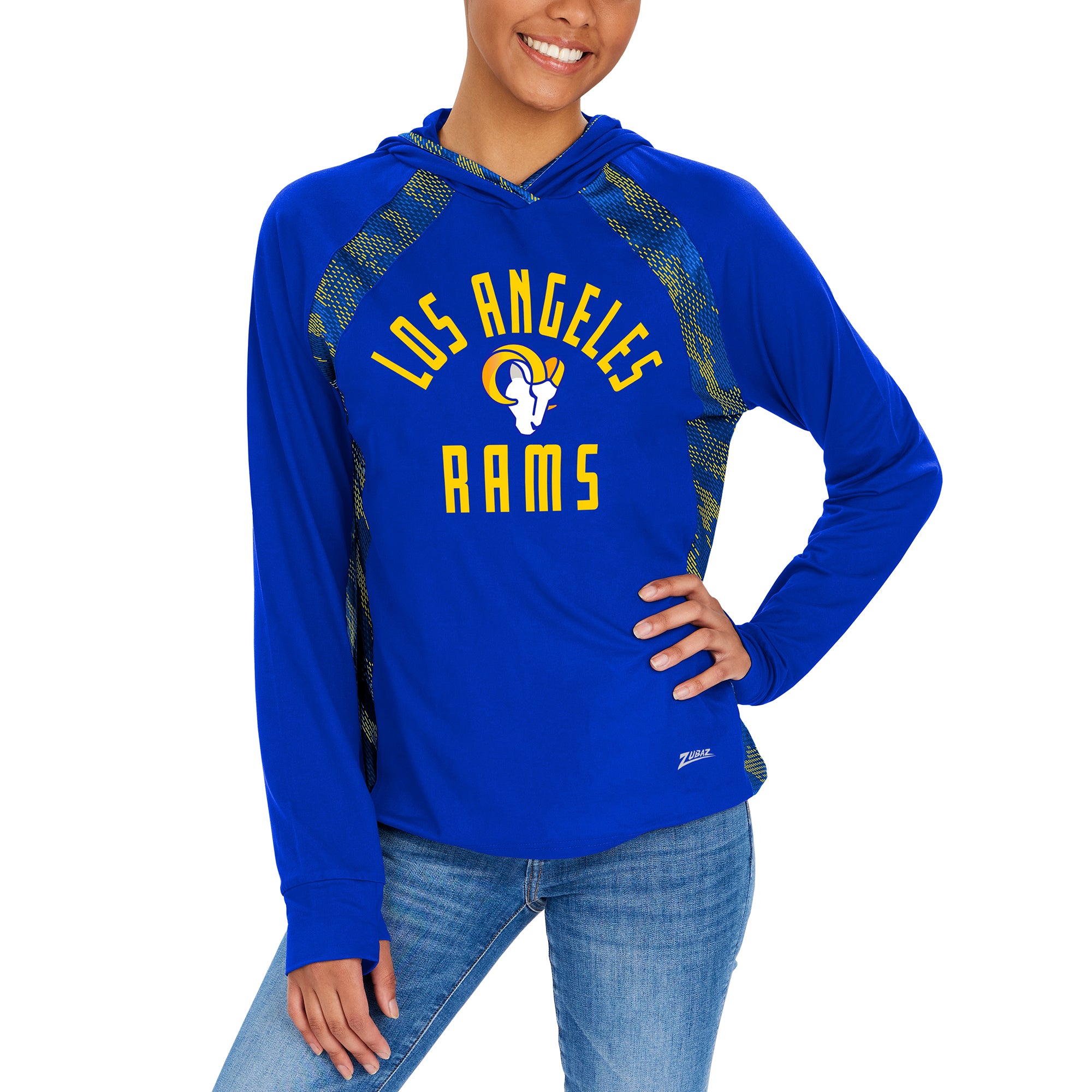 Zubaz NFL  Women's Viper Accent Elevated Lightweight Hoodie, LOS ANGELES RAMS