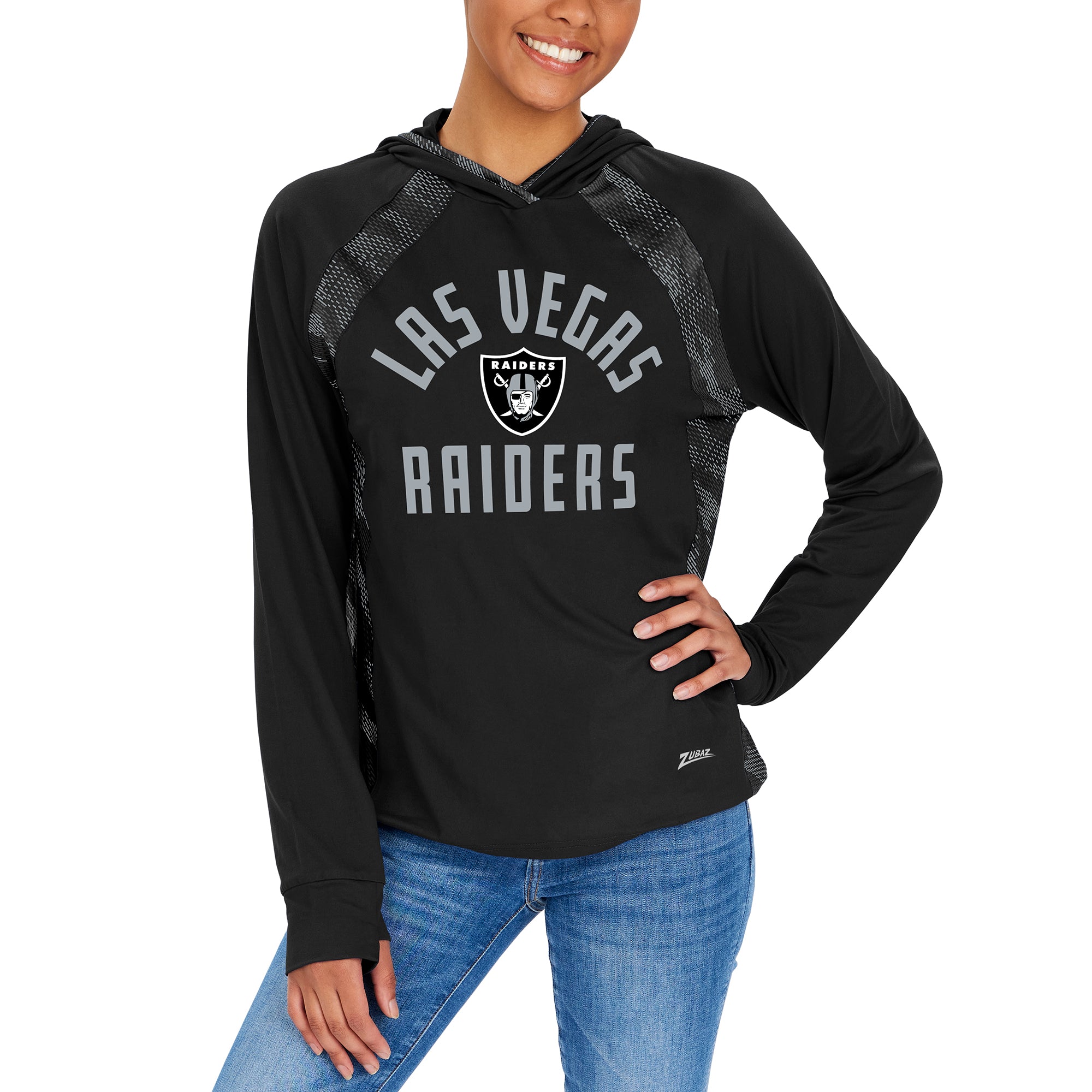 Zubaz NFL  Women's Viper Accent Elevated Lightweight Hoodie, LAS VEGAS RAIDERS