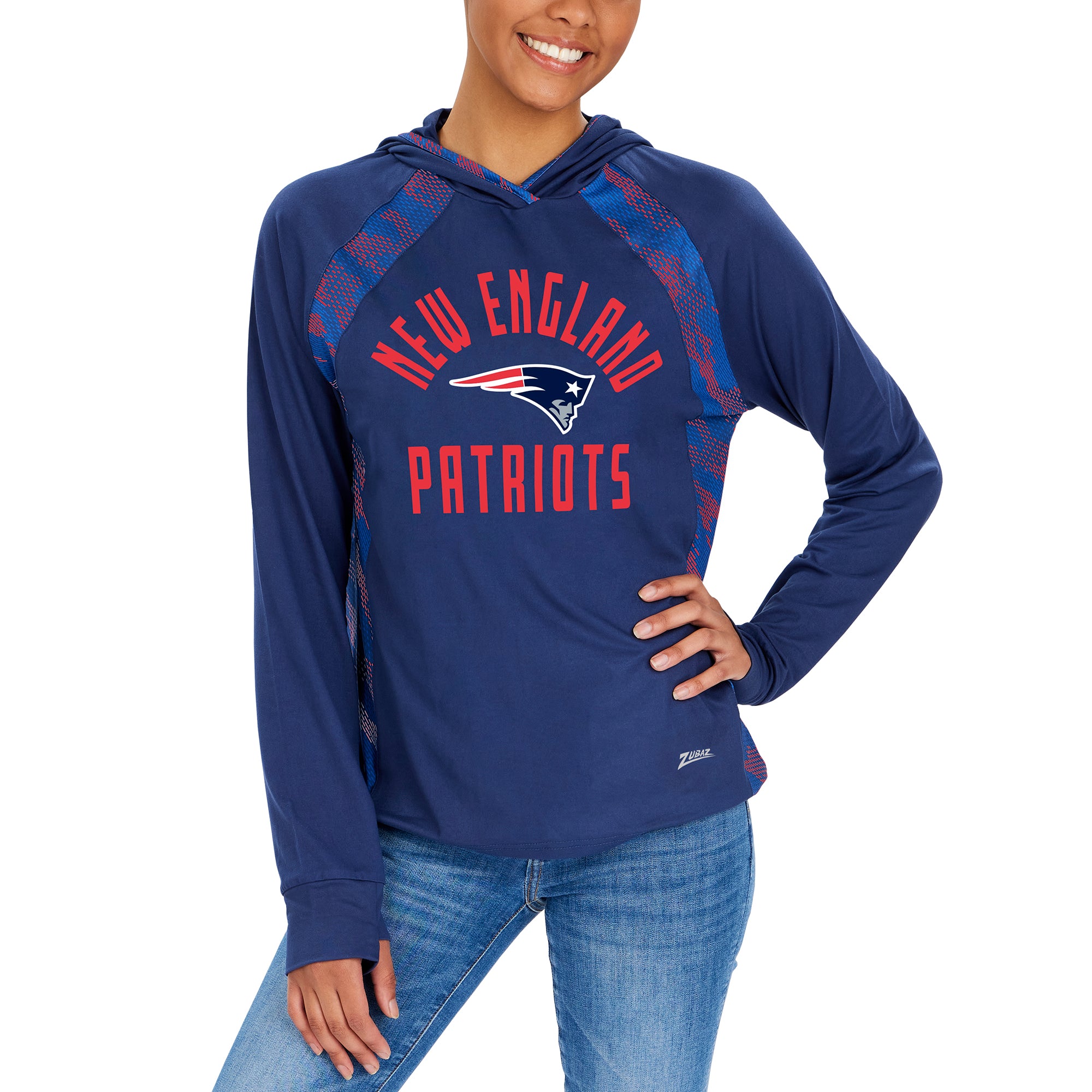 Zubaz NFL  Women's Viper Accent Elevated Lightweight Hoodie, NEW ENGLAND PATRIOTS