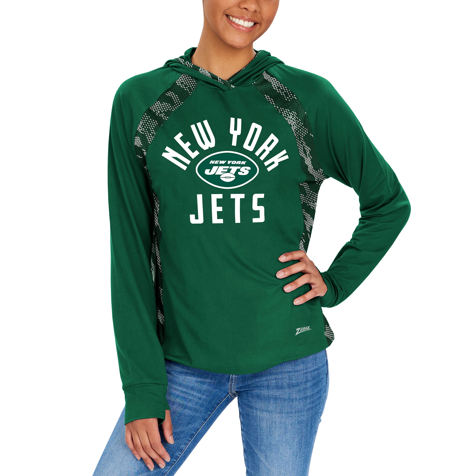 Zubaz NFL  Women's Viper Accent Elevated Lightweight Hoodie, NEW YORK JETS