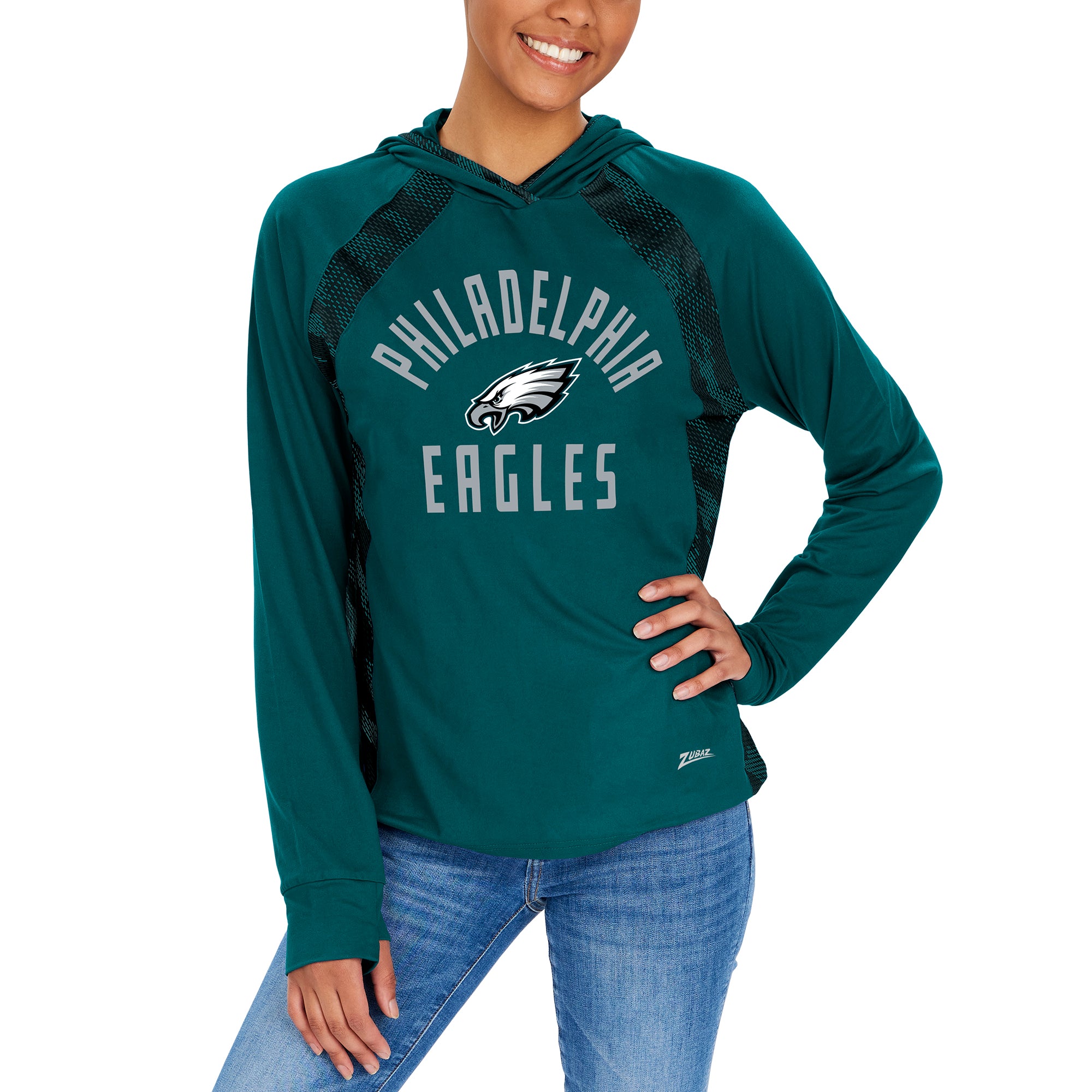 Zubaz NFL  Women's Viper Accent Elevated Lightweight Hoodie, PHILADELPHIA EAGLES