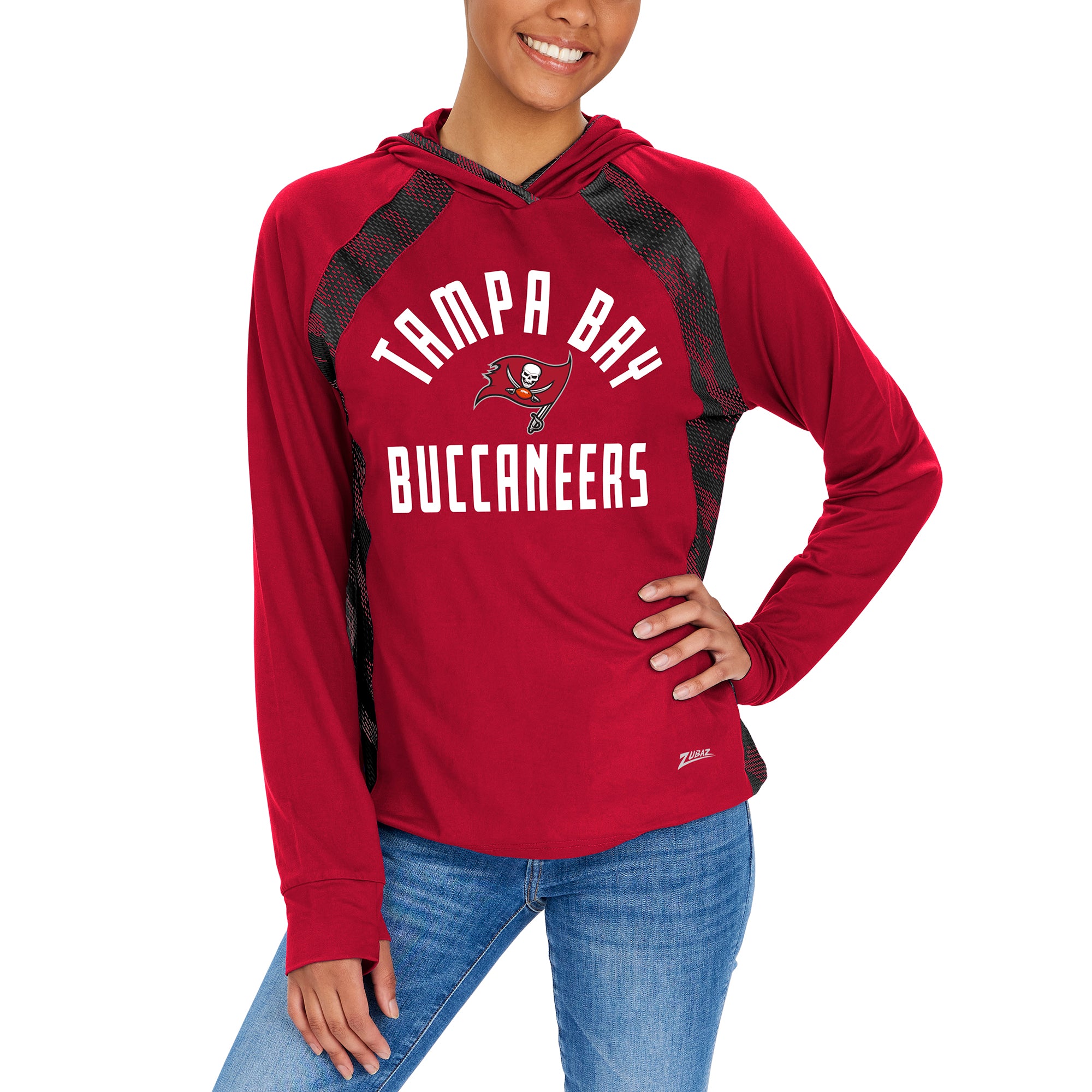 Zubaz NFL  Women's Viper Accent Elevated Lightweight Hoodie, TAMPA BAY BUCCANEERS
