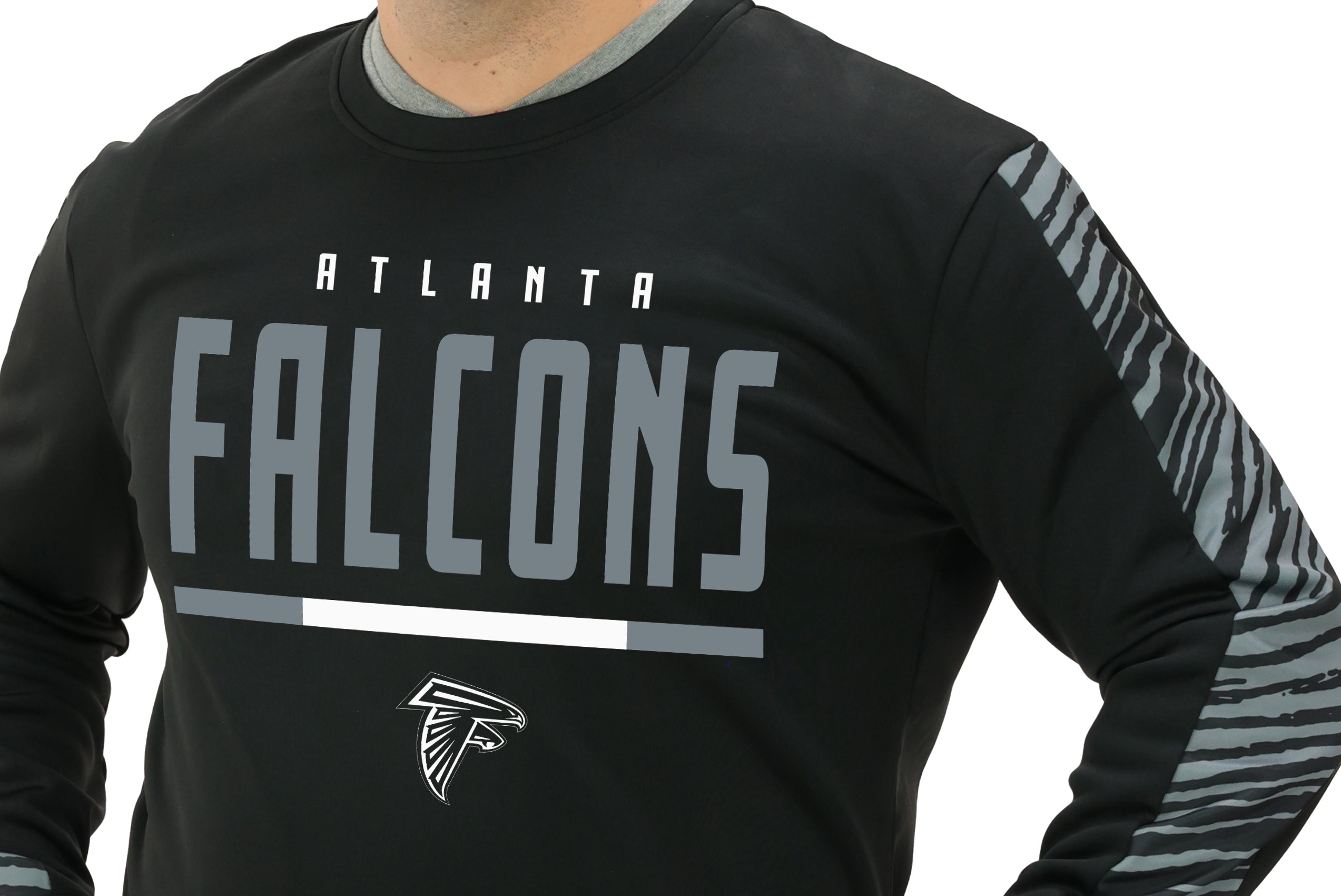 Zubaz NFL   Men's Linebacker 2 Color Zebra Long Sleeve Panel Crewneck Sweatshirt, ATLANTA FALCONS