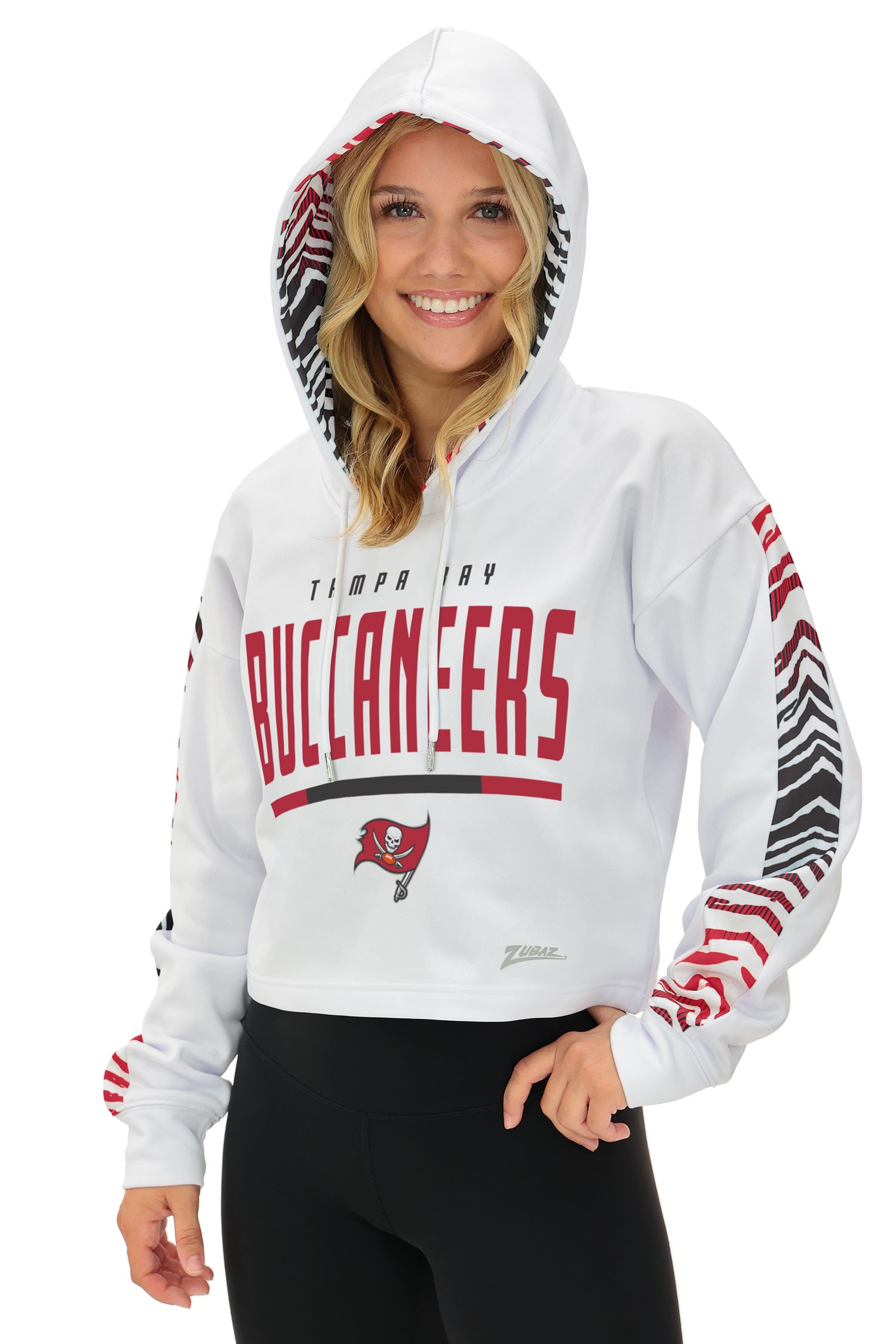Zubaz NFL   Women's Linebacker Zebra Ombre Crop Top Hoodie, TAMPA BAY BUCCANEERS