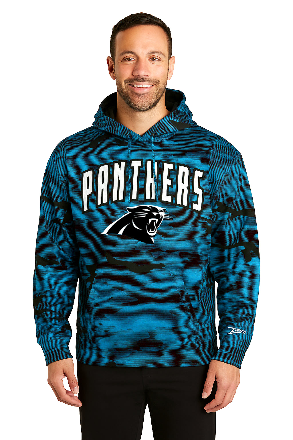 Zubaz NFL   Men's Arch All Over Camo Hoodie, CAROLINA PANTHERS