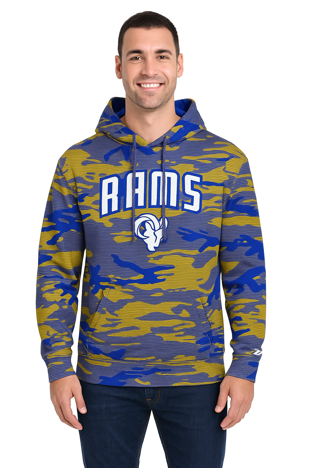Zubaz NFL   Men's Arch All Over Camo Hoodie, LOS ANGELES RAMS